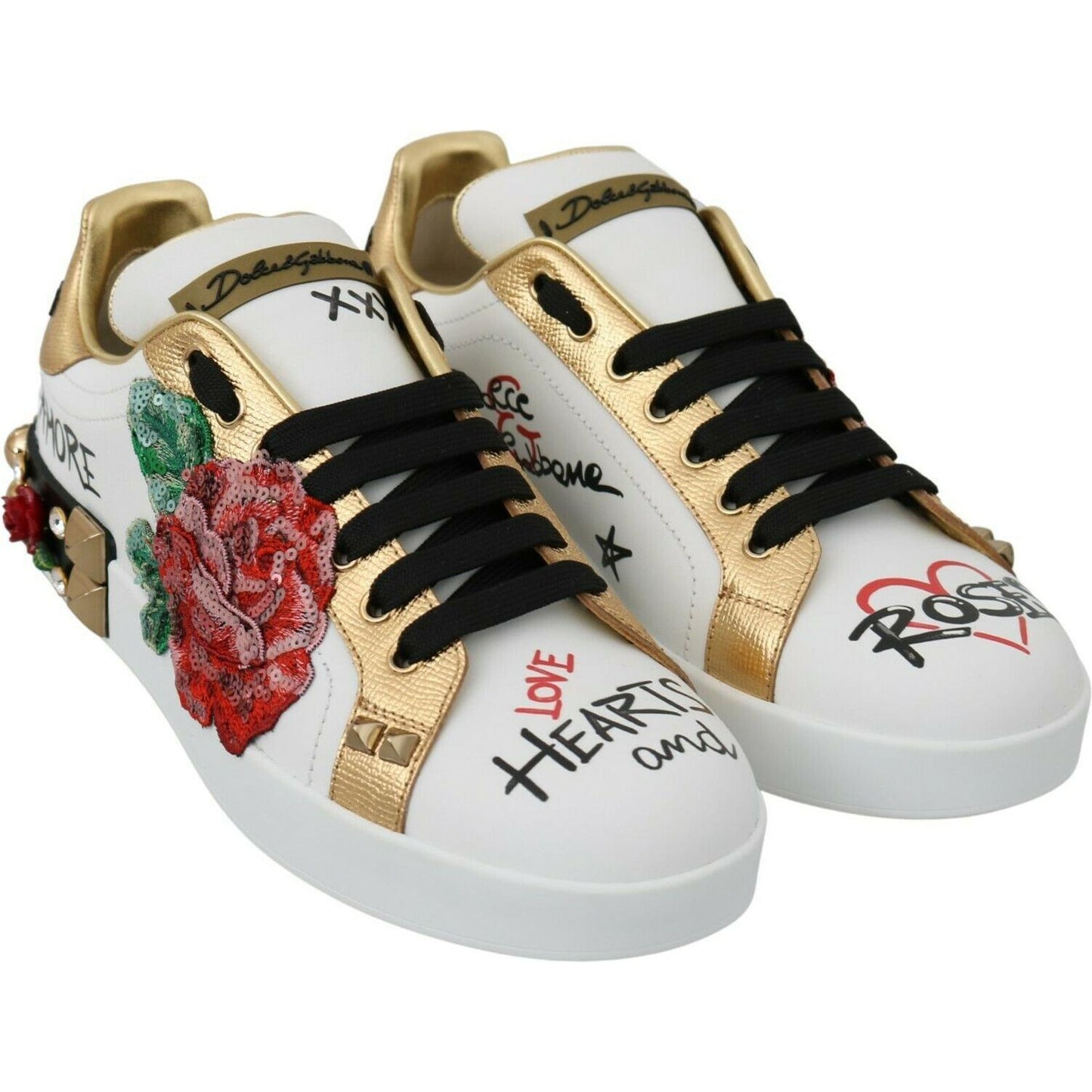 Dolce & Gabbana Elegant Sequined Floral Leather Sneakers Dolce & Gabbana Gray