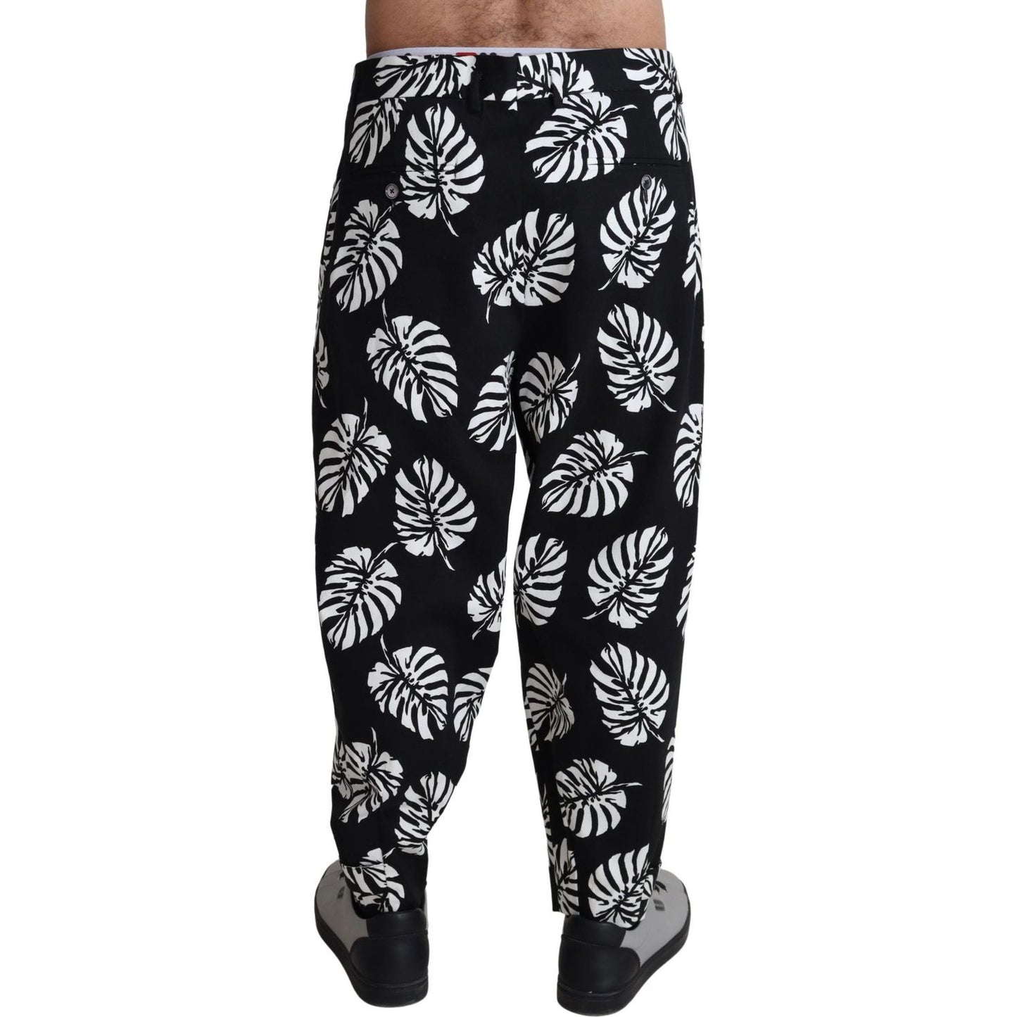 Dolce & Gabbana Elegant Palm Leaf Print Cotton Trousers Dolce & Gabbana Gray