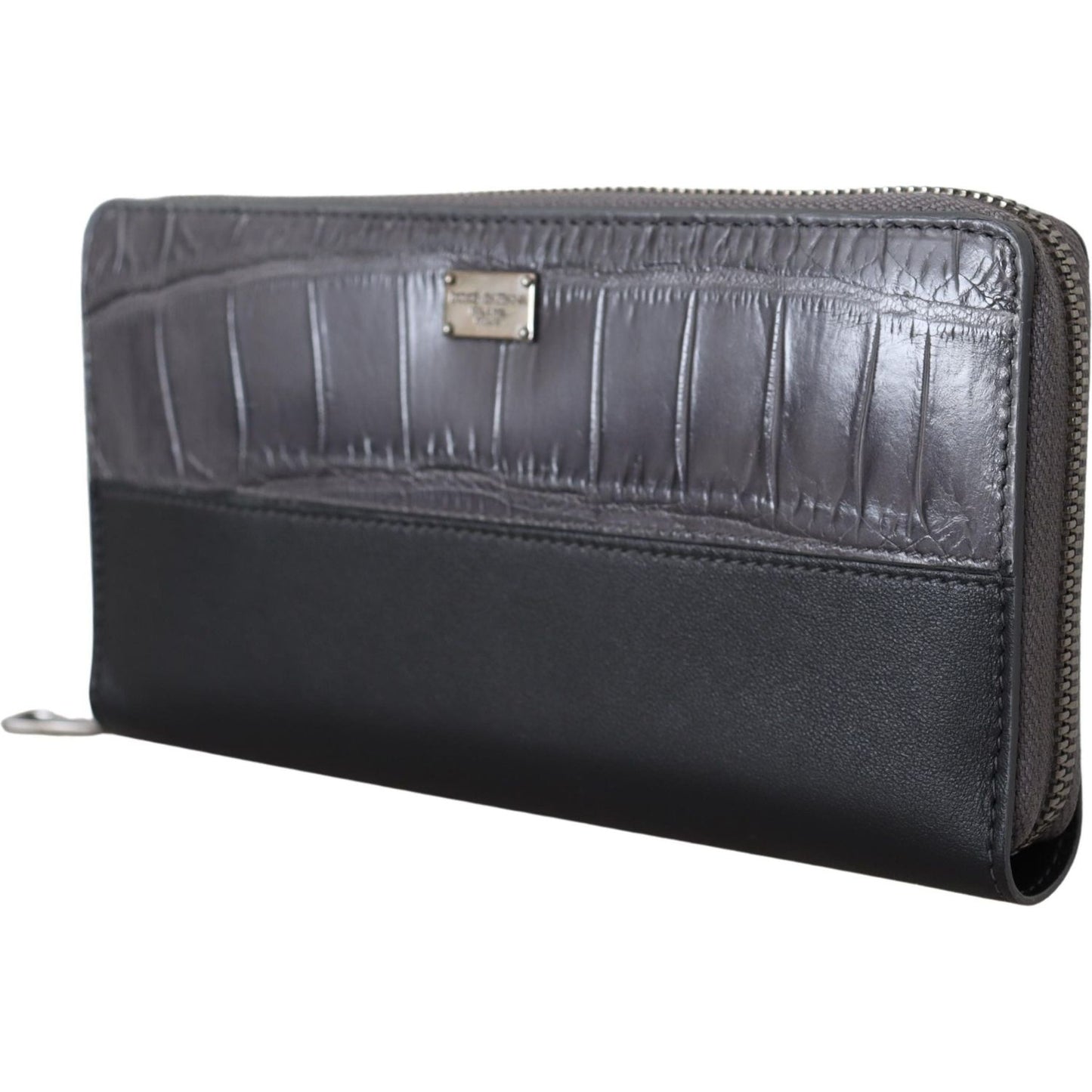 Dolce & Gabbana Elegant Textured Leather Zip-Around Wallet Dolce & Gabbana Dark Slate Gray