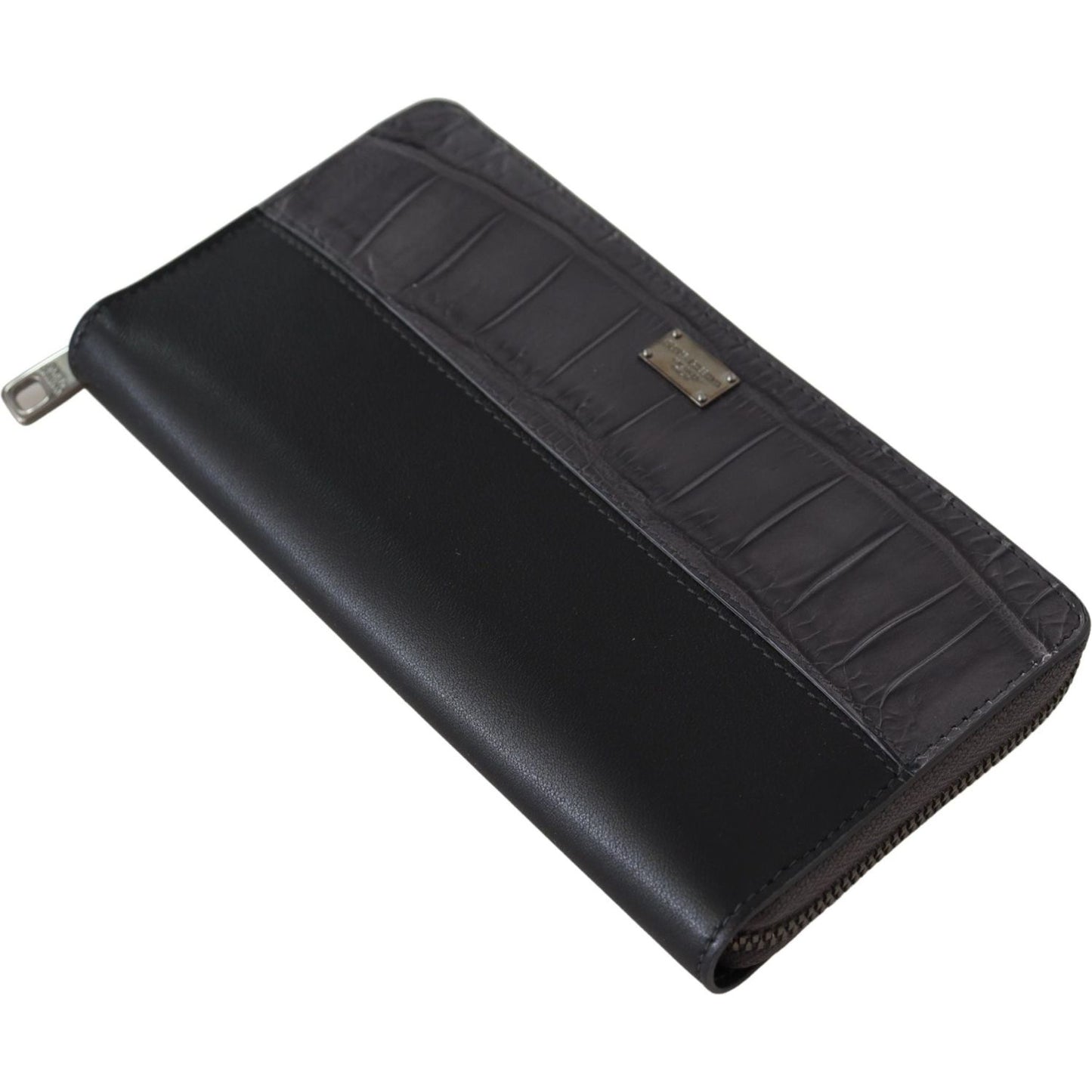 Dolce & Gabbana Elegant Textured Leather Zip-Around Wallet Dolce & Gabbana Dark Slate Gray