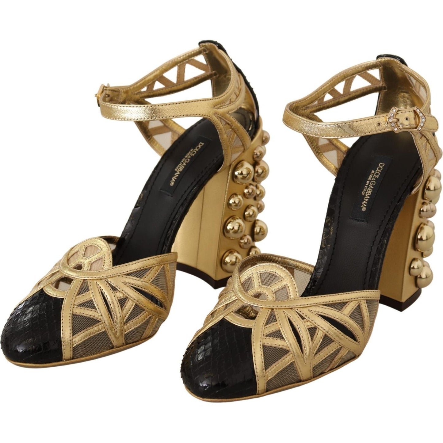 Dolce & Gabbana Elegant Crystal Studded Leather Pumps Dolce & Gabbana Dark Khaki