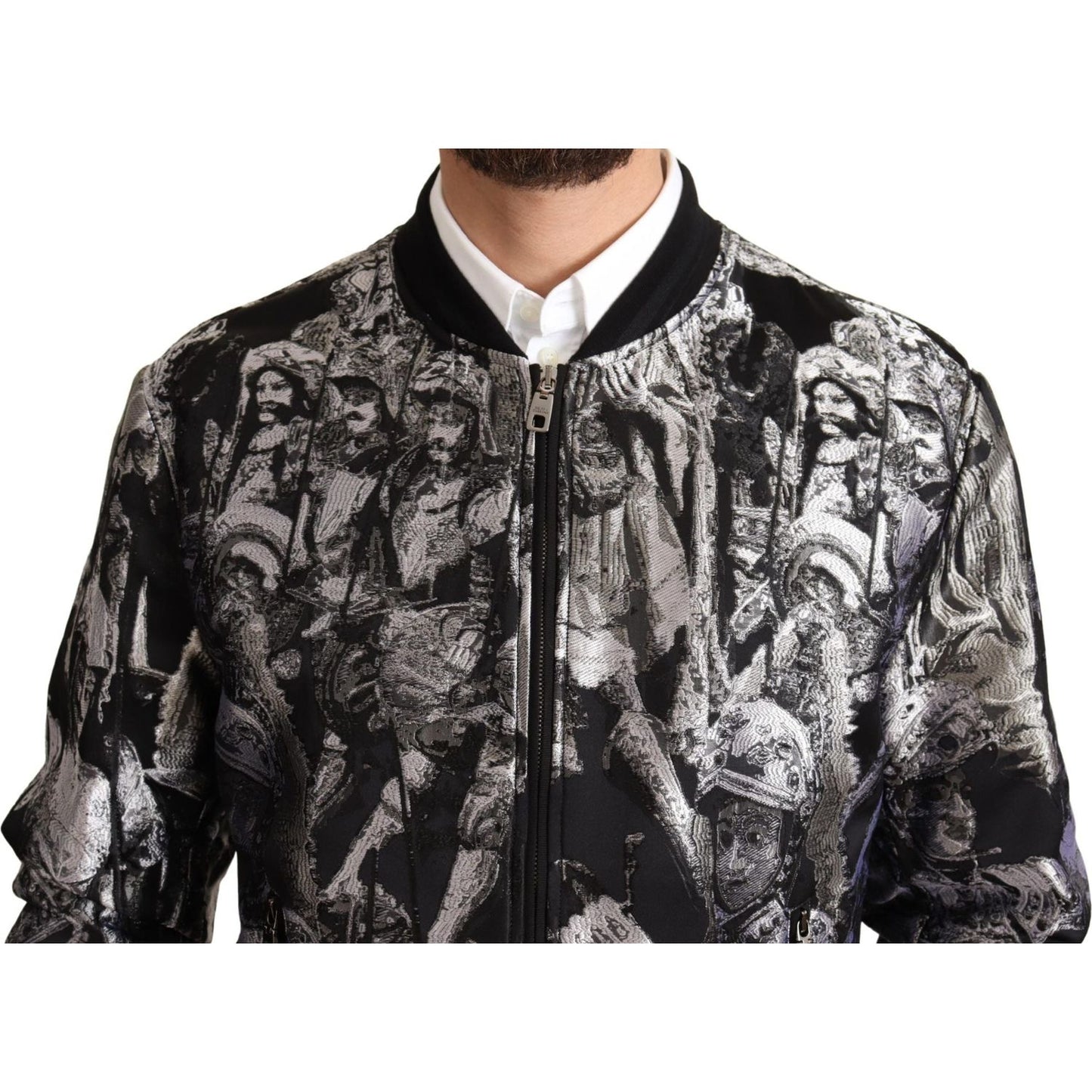 Dolce & Gabbana Elegant Black Bomber Jacket with Silver Details Dolce & Gabbana Dark Slate Gray
