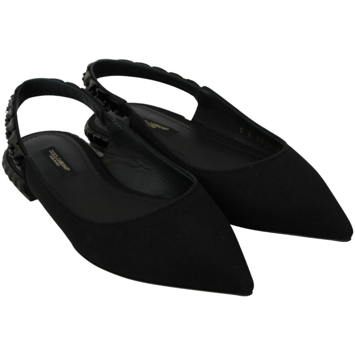 Dolce & Gabbana Elegant Silk Blend Slingback Flats with Crystals Dolce & Gabbana Black