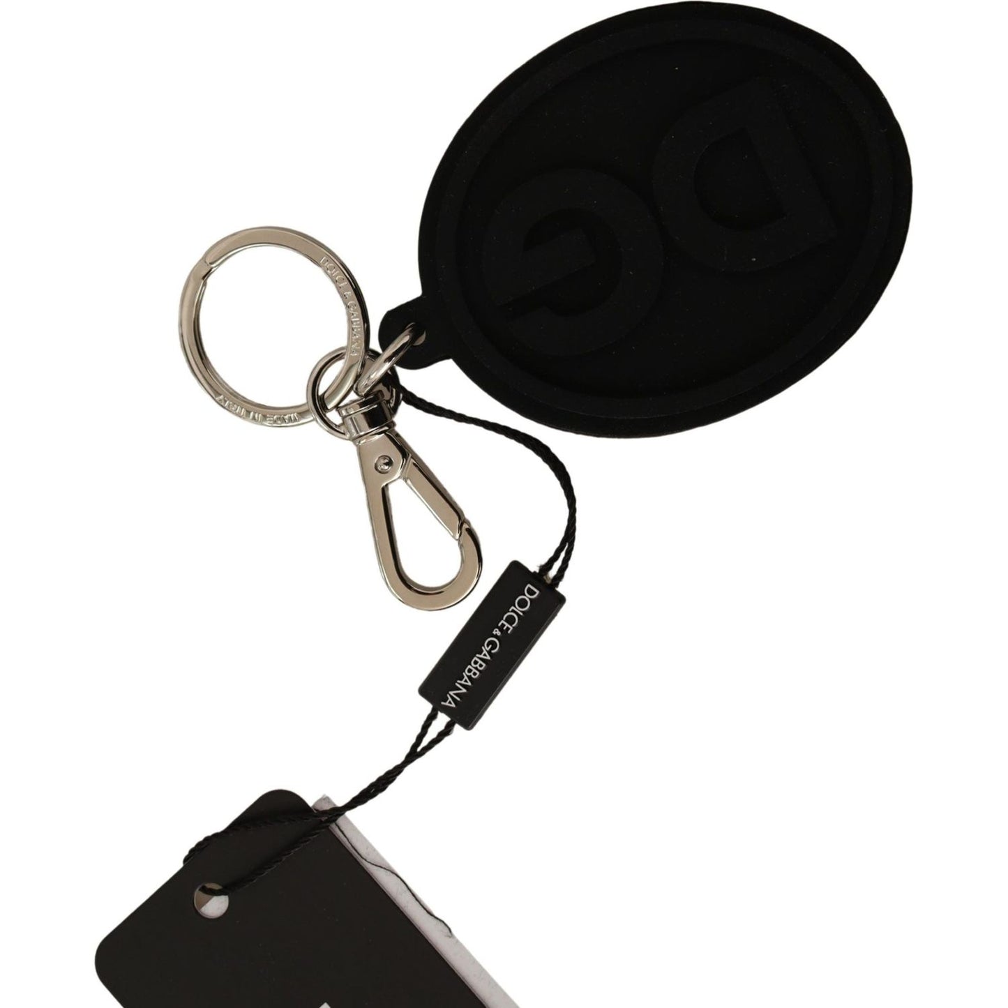 Dolce & Gabbana Chic Black Rubber & Brass Logo Keychain Dolce & Gabbana Black