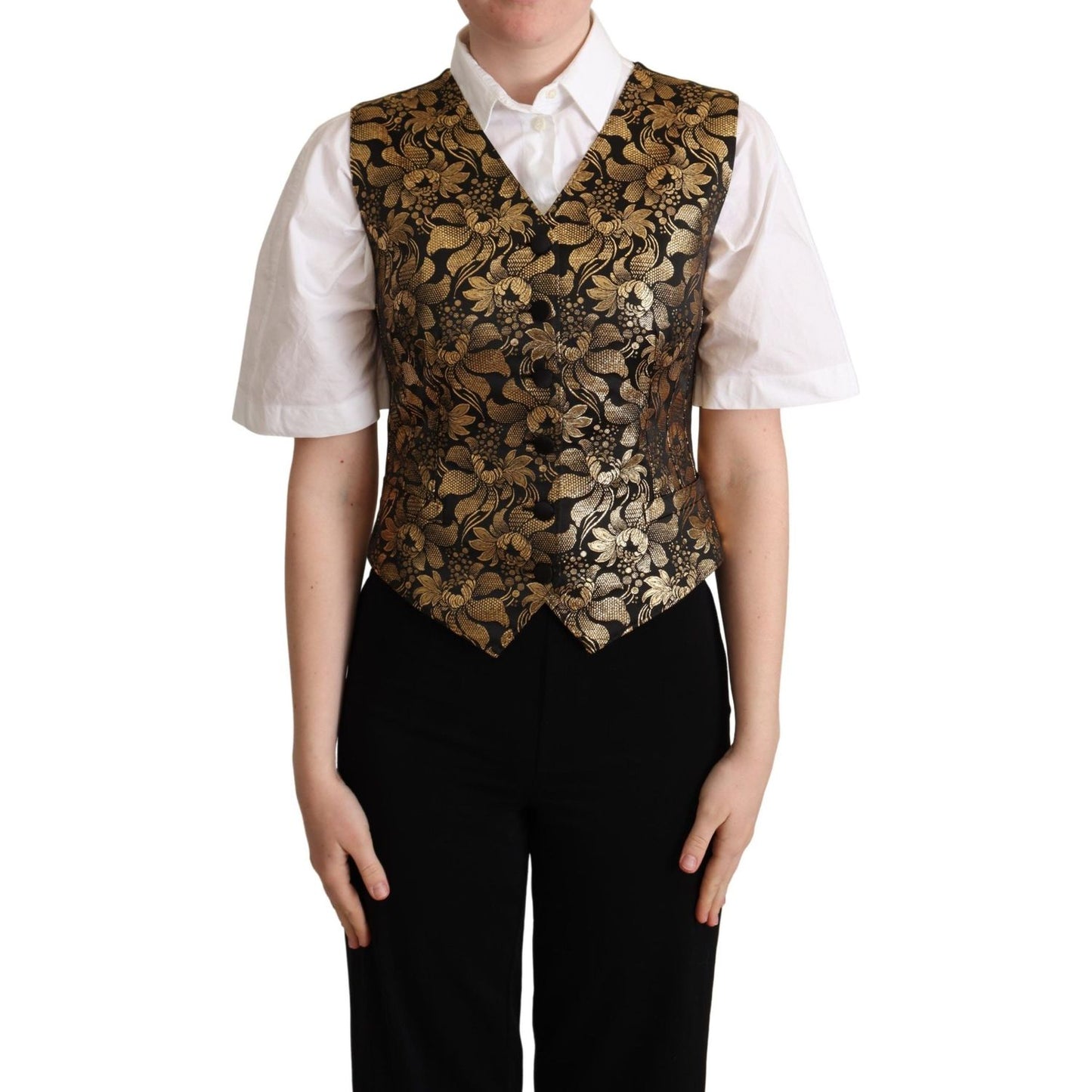 Dolce & Gabbana Elegant Black Jacquard Waistcoat Dolce & Gabbana Gray