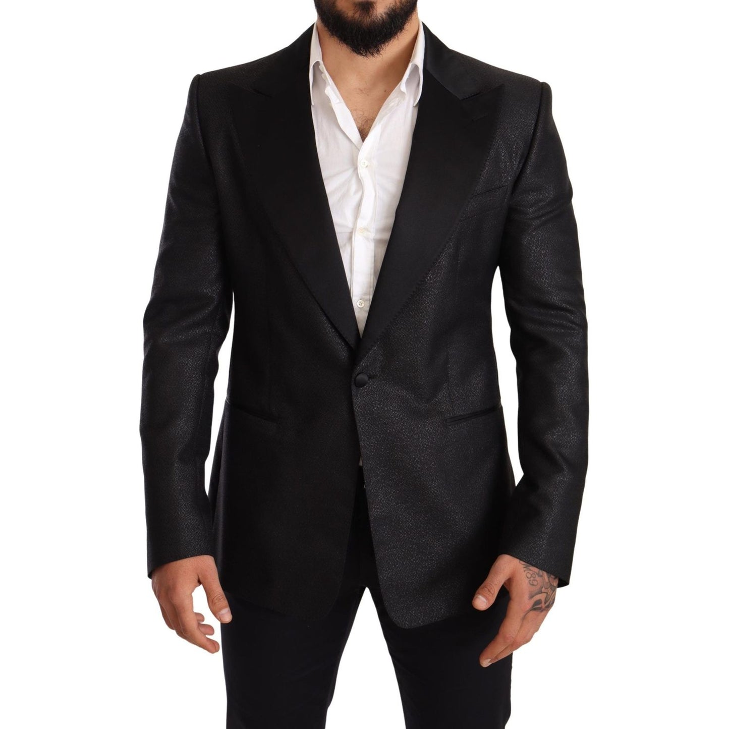 Dolce & Gabbana Elegant Black Metallic Slim Fit Blazer Jacket Blazer Jacket Dolce & Gabbana Black