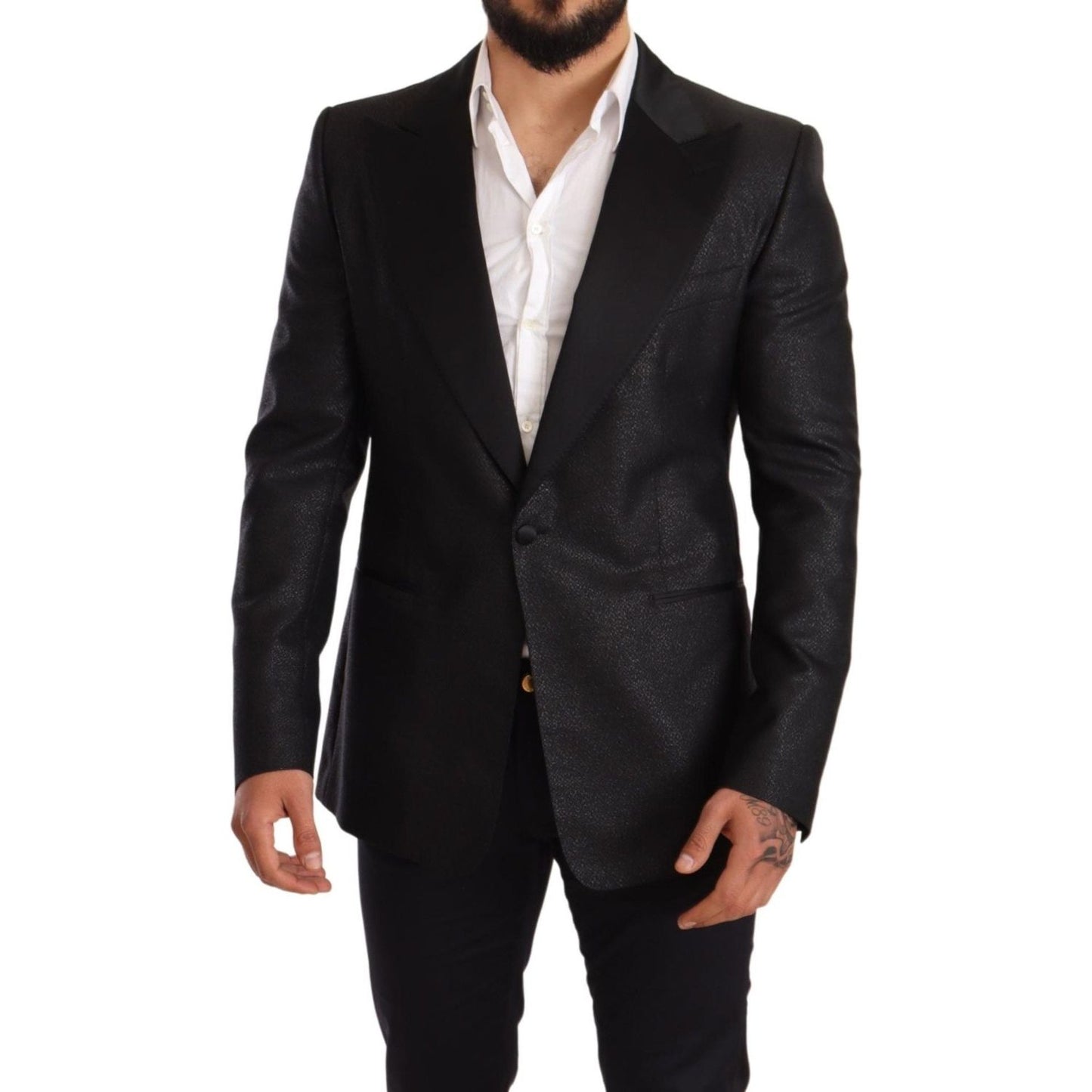Dolce & Gabbana Elegant Black Metallic Slim Fit Blazer Jacket Blazer Jacket Dolce & Gabbana Black