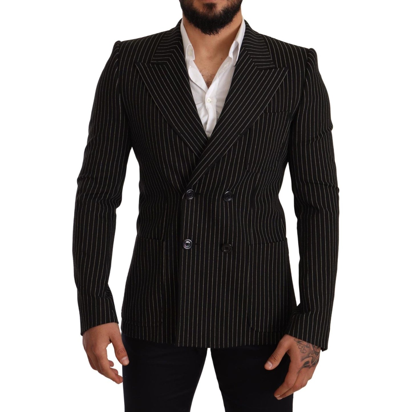 Dolce & Gabbana Elegant Striped Wool Blazer with Silk Lining Dolce & Gabbana Black