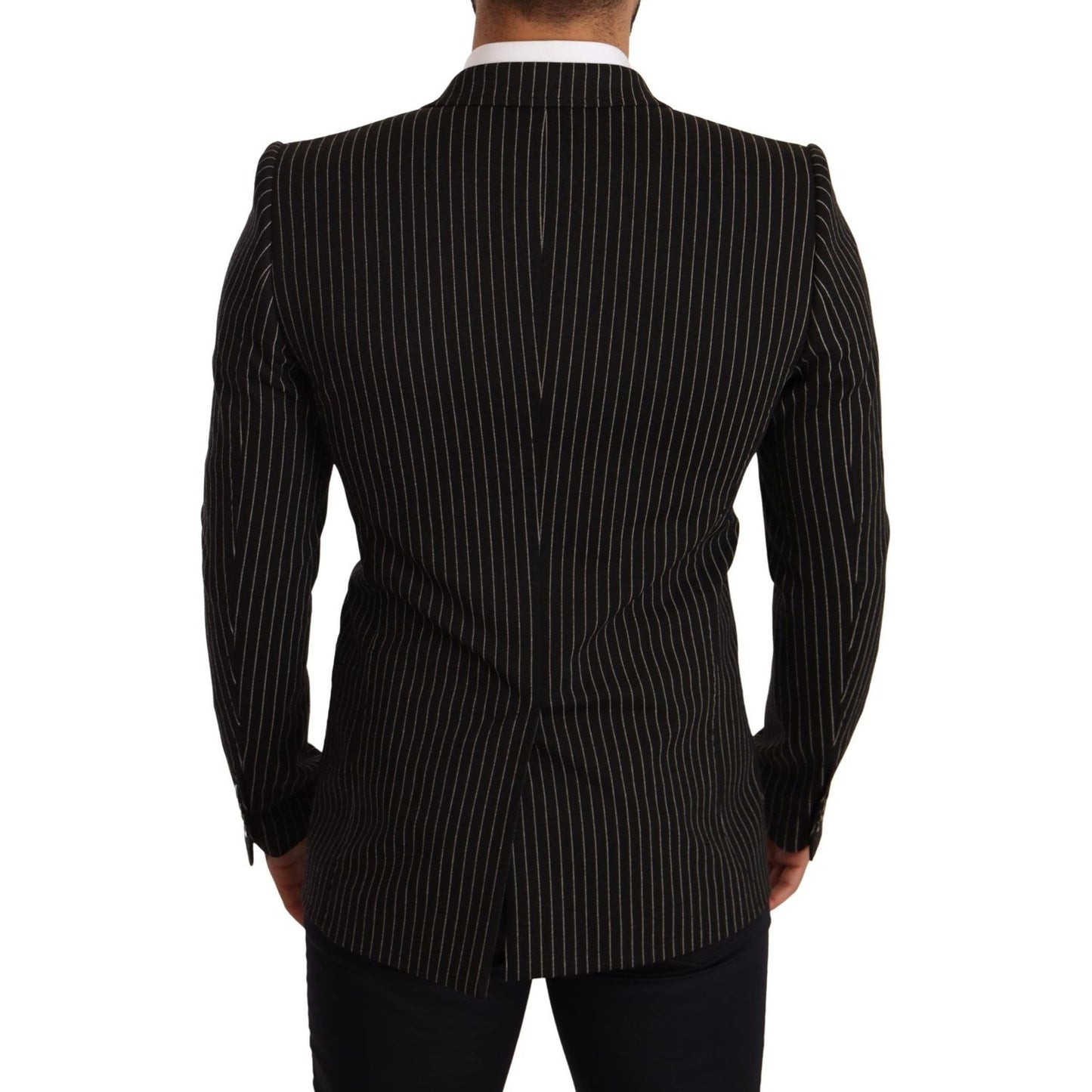 Dolce & Gabbana Elegant Striped Wool Blazer with Silk Lining Dolce & Gabbana Black