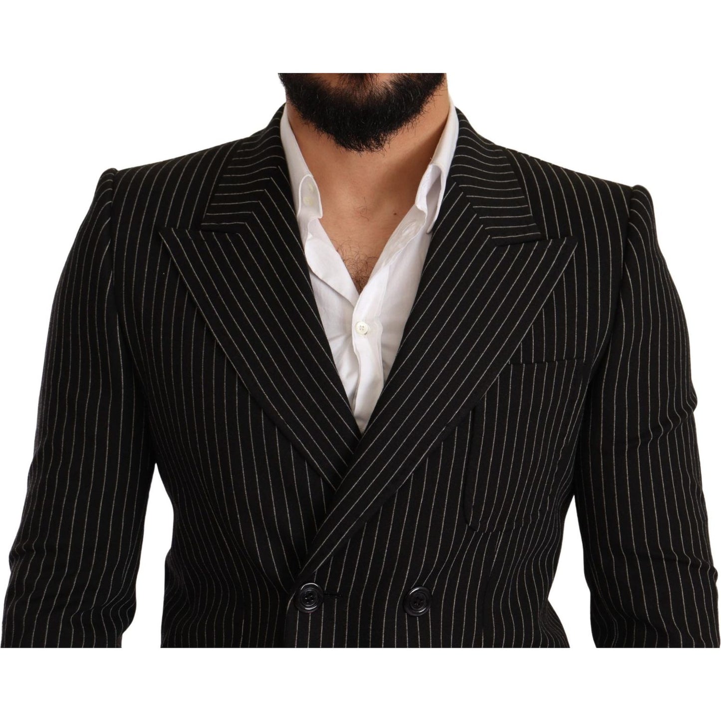 Dolce & Gabbana Elegant Striped Wool Blazer with Silk Lining Dolce & Gabbana Black