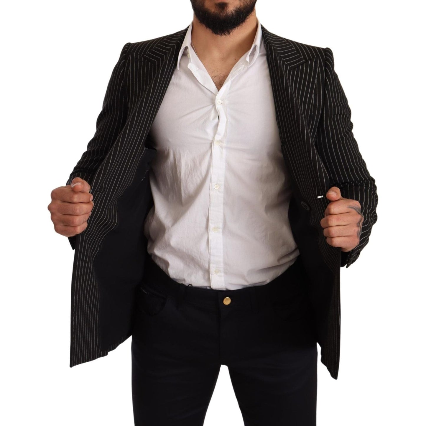 Dolce & Gabbana Elegant Striped Wool Blazer with Silk Lining Dolce & Gabbana Black