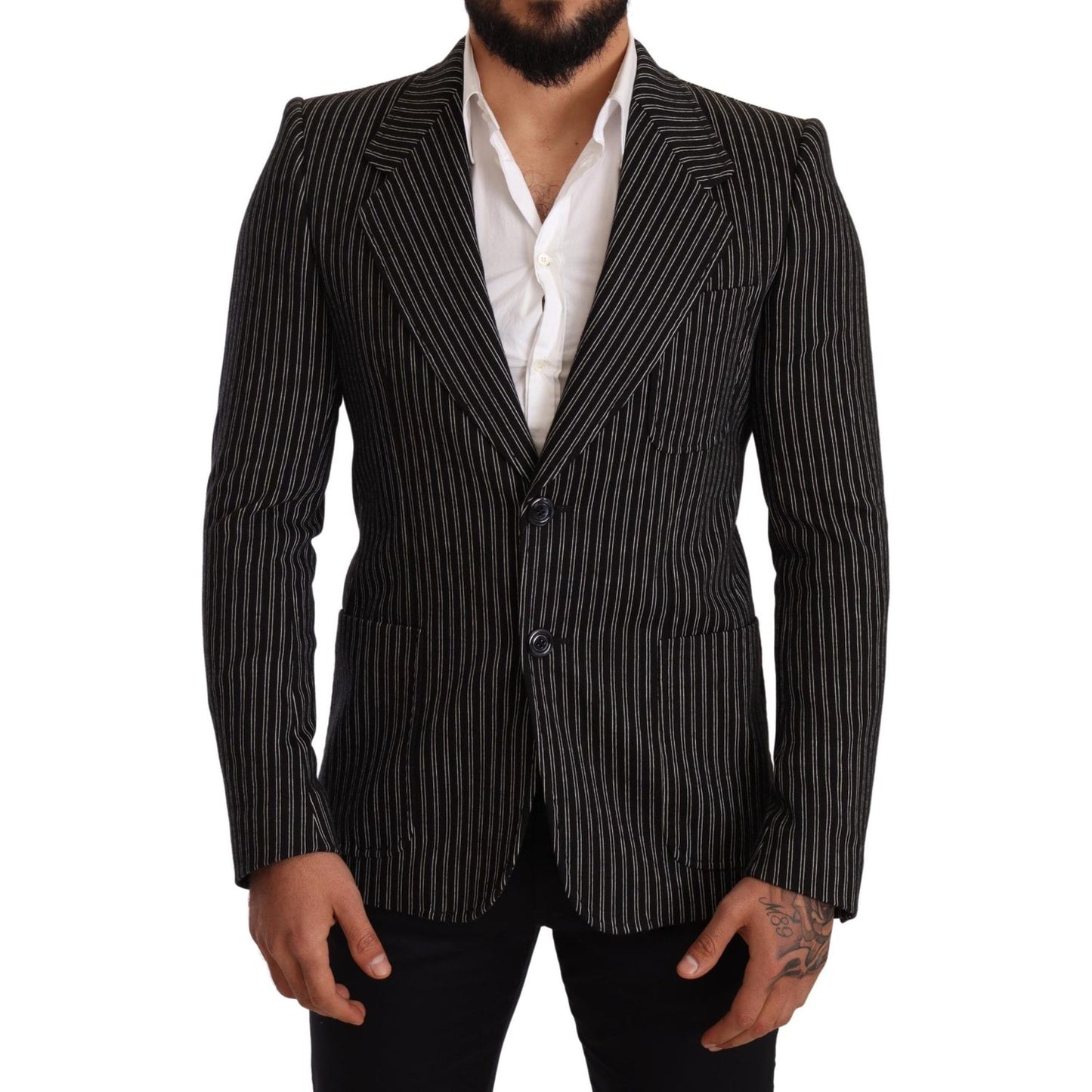 Dolce & Gabbana Elegant Black Striped Virgin Wool Blazer Dolce & Gabbana Black