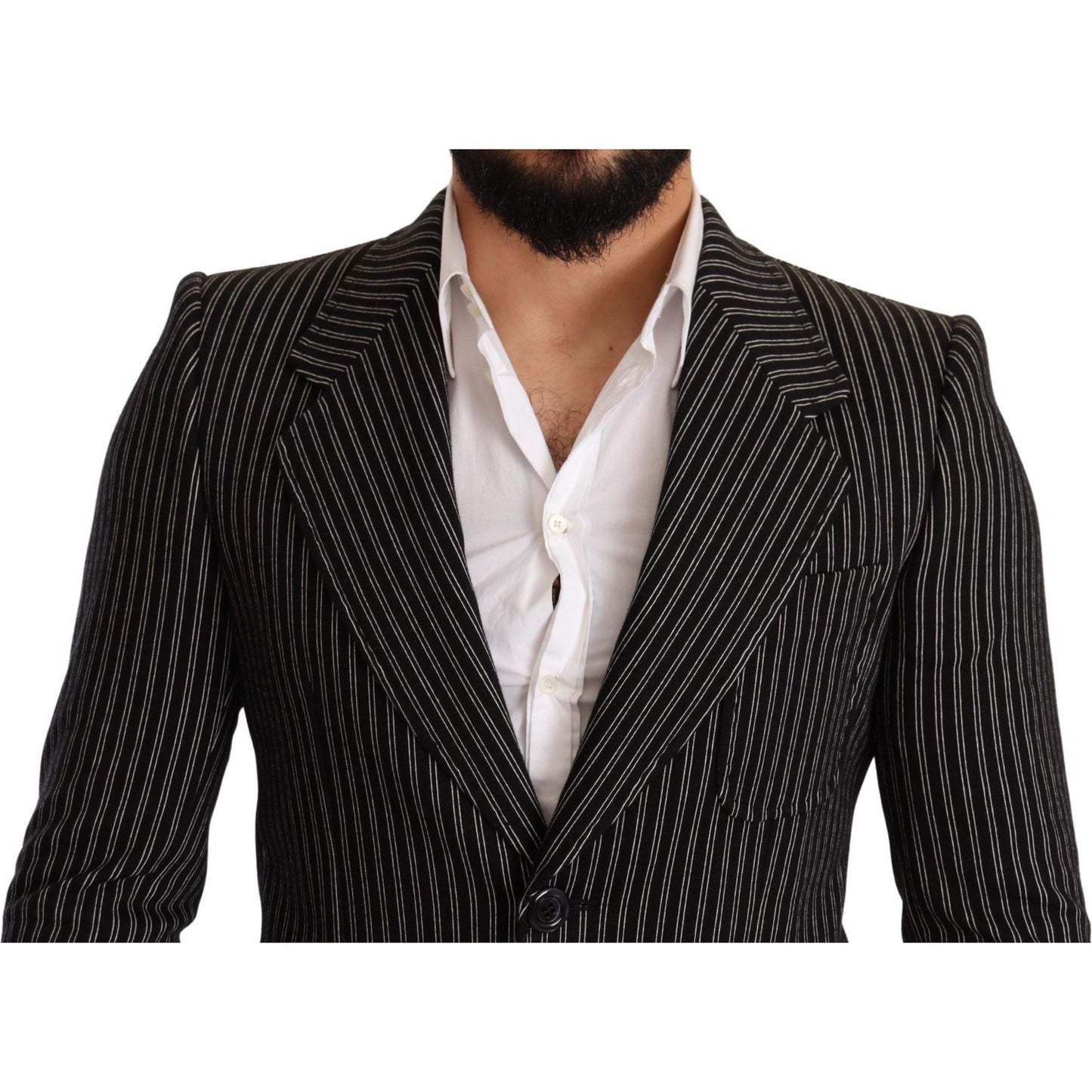 Dolce & Gabbana Elegant Black Striped Virgin Wool Blazer Dolce & Gabbana Gray