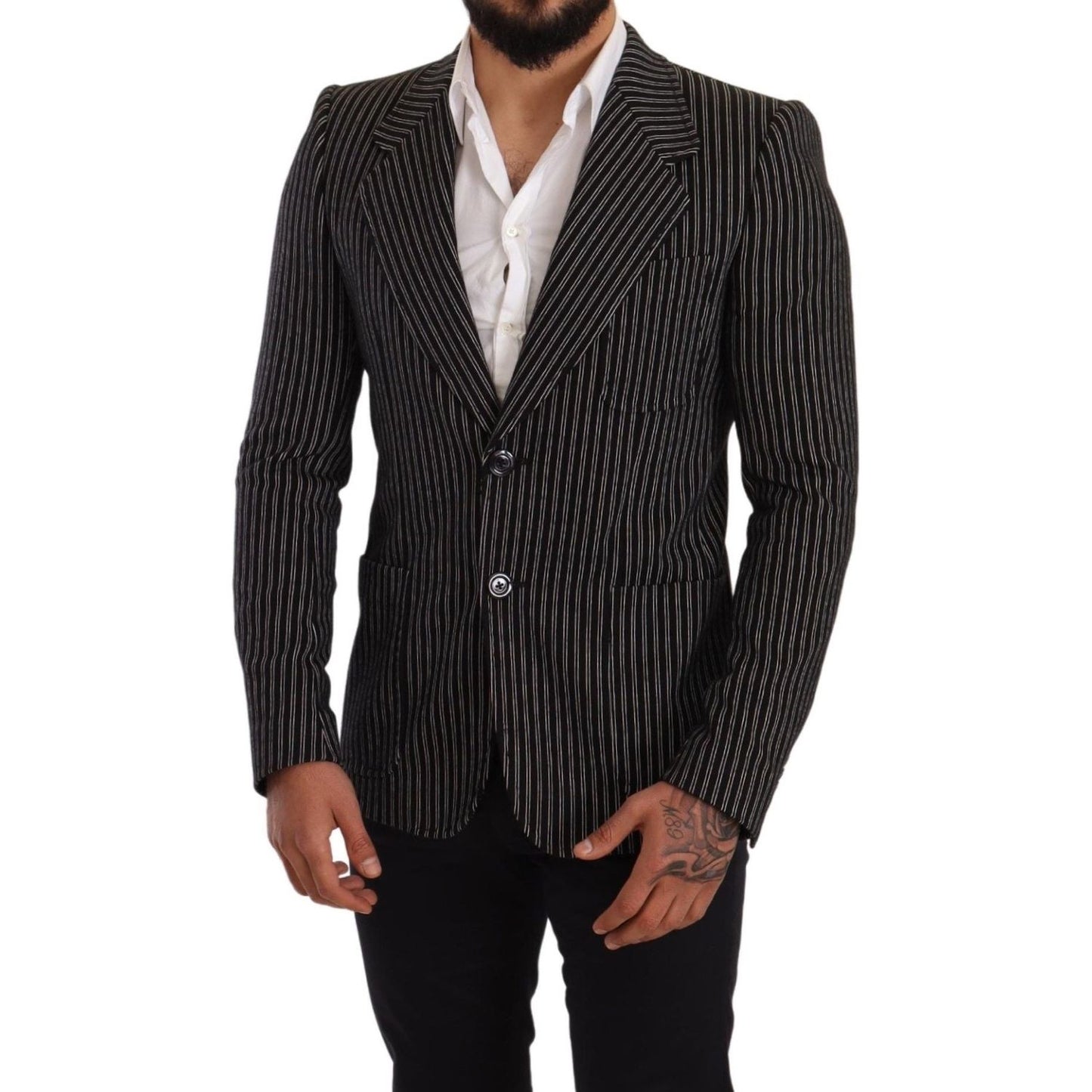 Dolce & Gabbana Elegant Black Striped Virgin Wool Blazer Dolce & Gabbana Black