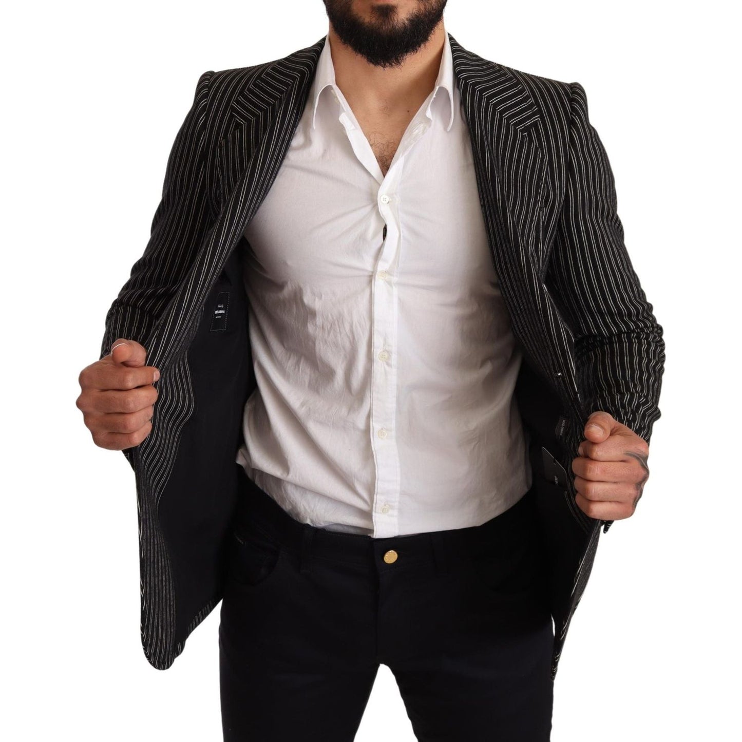Dolce & Gabbana Elegant Black Striped Virgin Wool Blazer Dolce & Gabbana Black