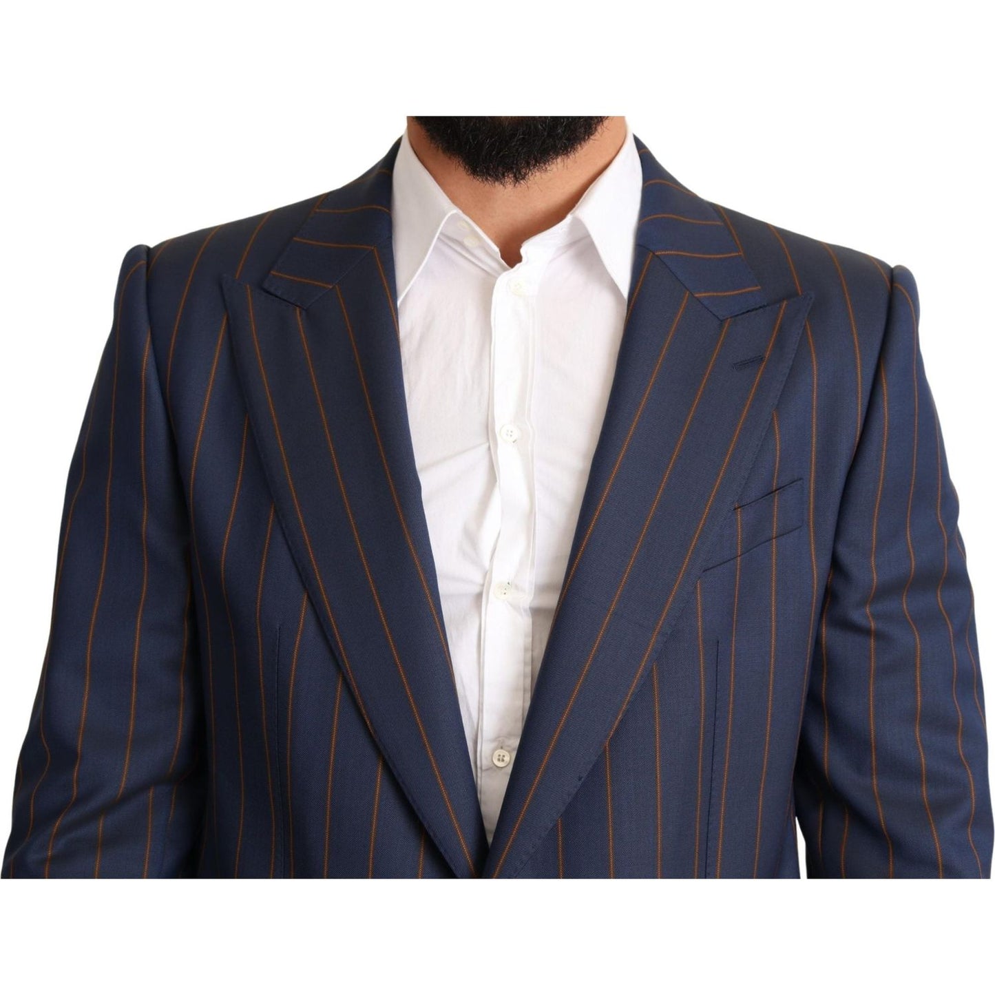 Dolce & Gabbana Elegant Slim Fit Blue Striped Wool Blazer Dolce & Gabbana Dark Slate Gray