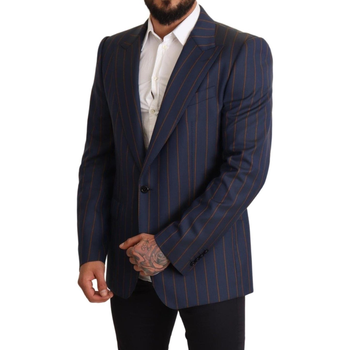 Dolce & Gabbana Elegant Slim Fit Blue Striped Wool Blazer Dolce & Gabbana Dark Slate Gray