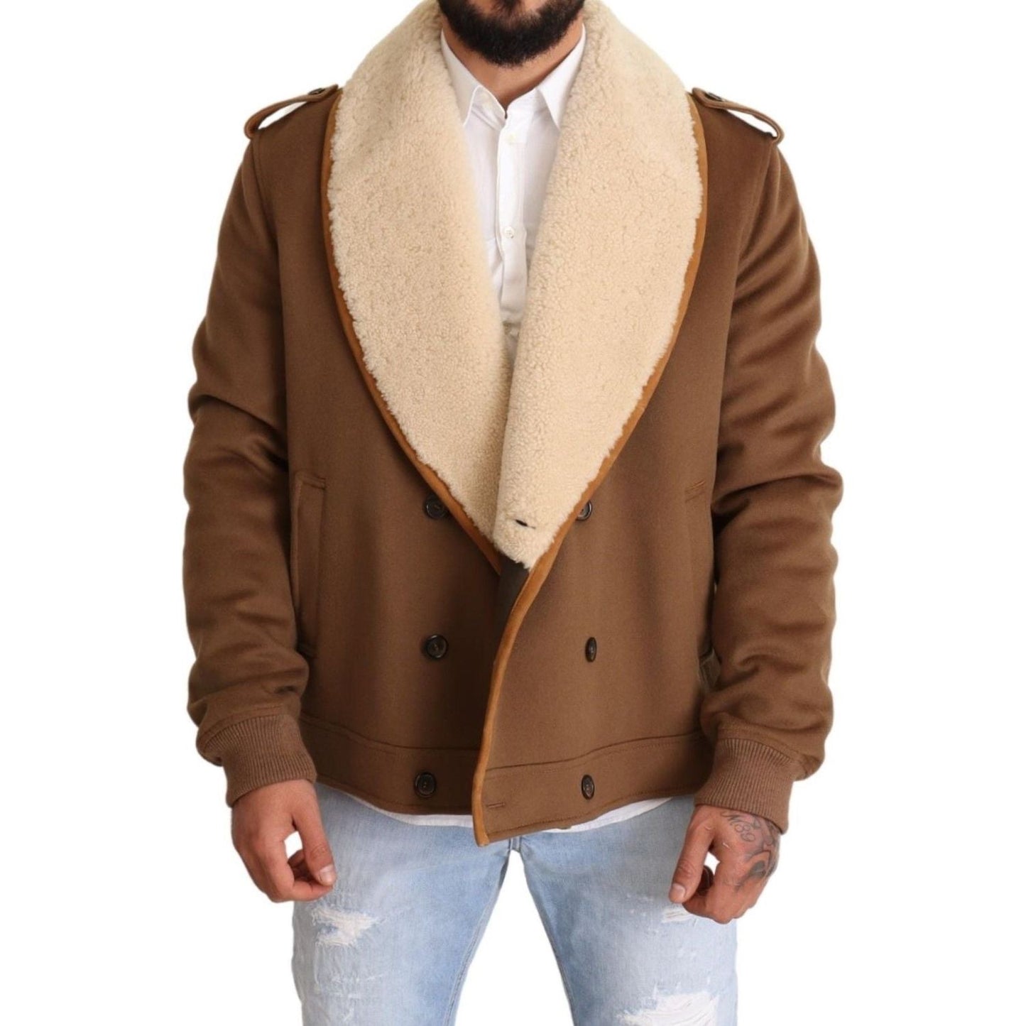 Dolce & Gabbana Elegant Double Breasted Shearling Jacket Dolce & Gabbana Saddle Brown