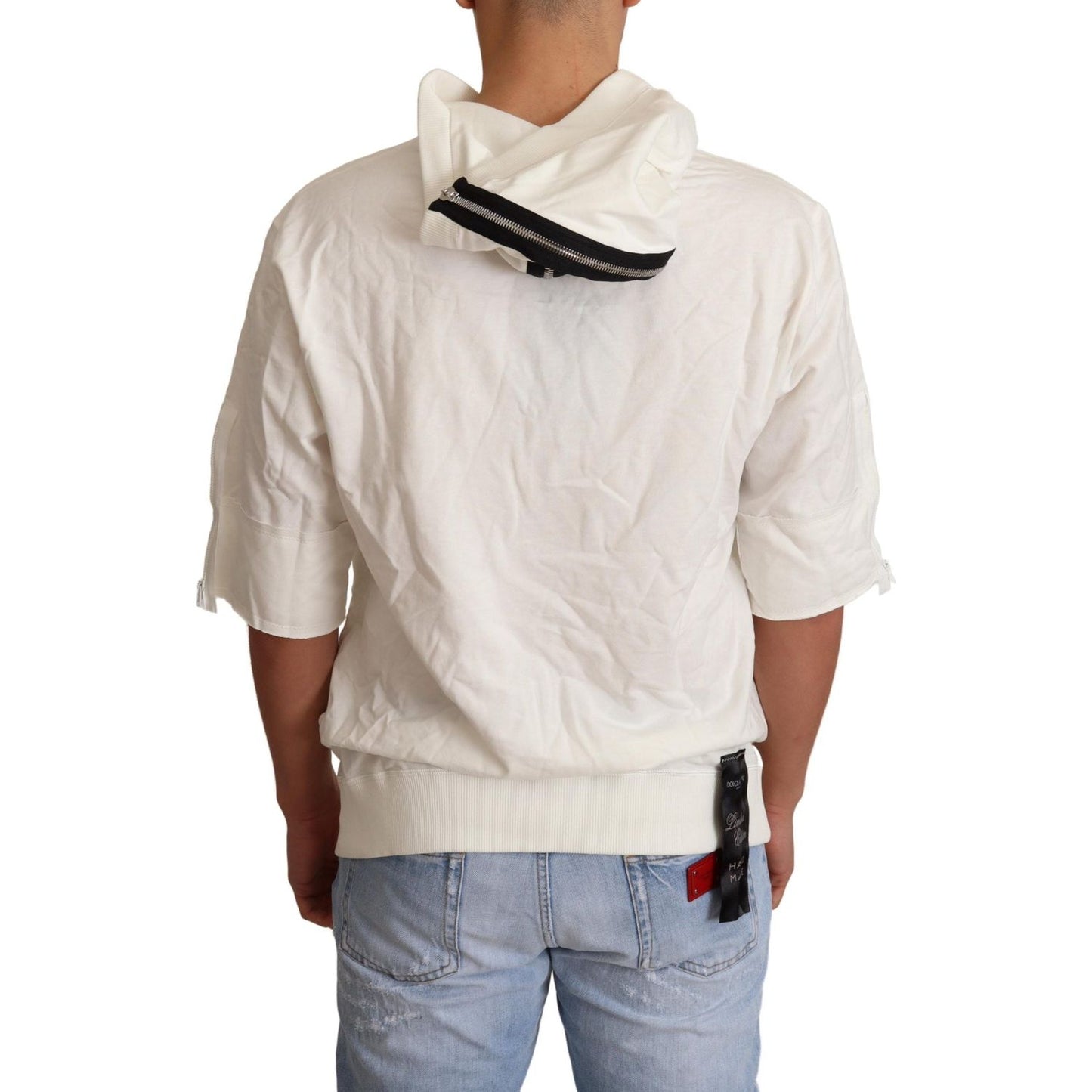 Dolce & Gabbana Exquisite Off-White Cotton Hooded Sweater MAN SWEATERS Dolce & Gabbana Light Gray