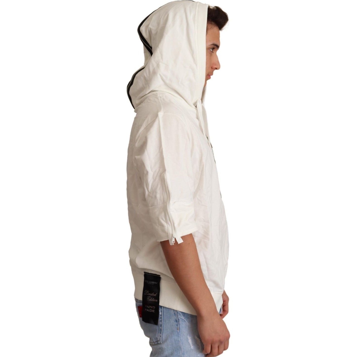 Dolce & Gabbana Exquisite Off-White Cotton Hooded Sweater MAN SWEATERS Dolce & Gabbana Gray