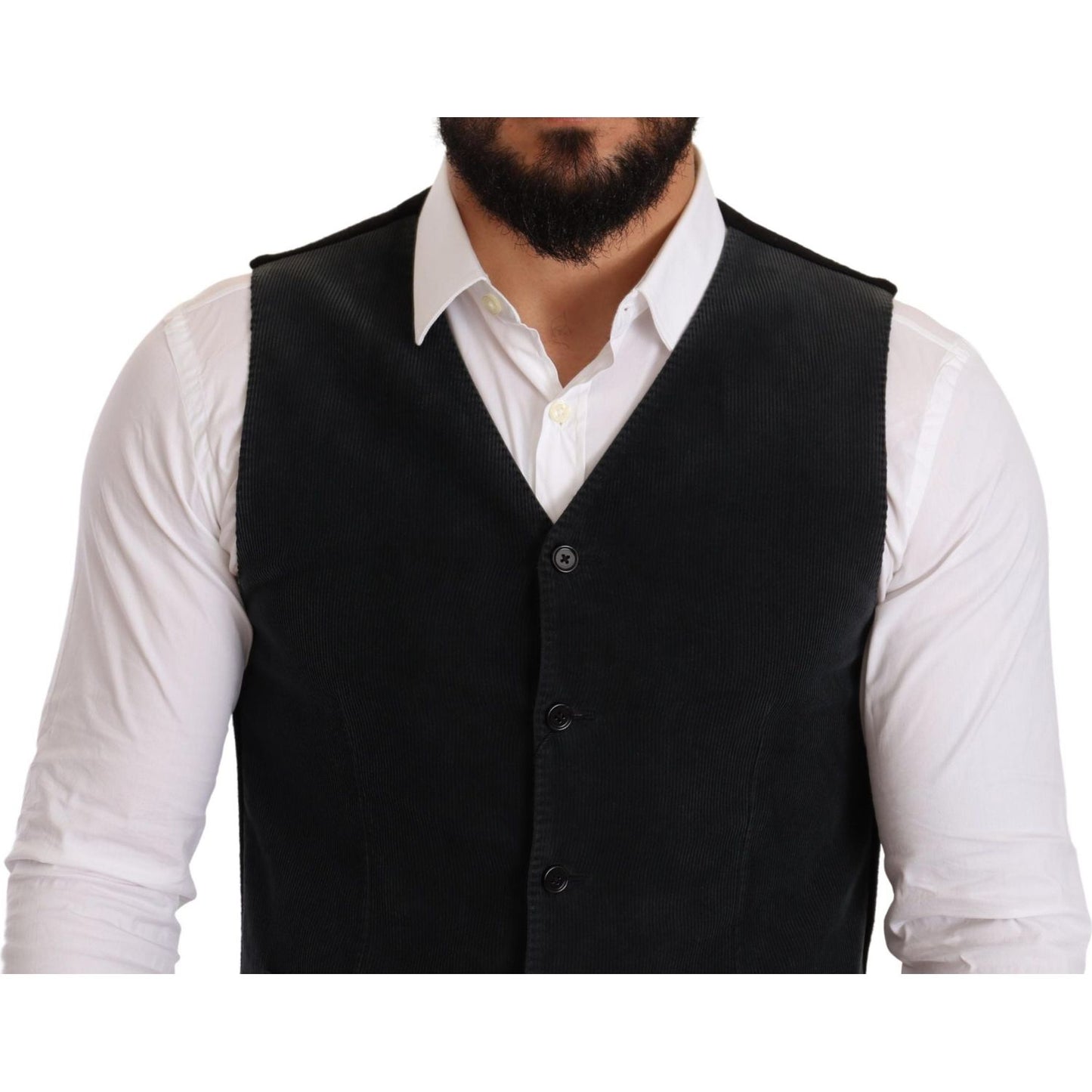 Dolce & Gabbana Elegant Black Cotton Formal Dress Vest Vest Jacket Dolce & Gabbana Black