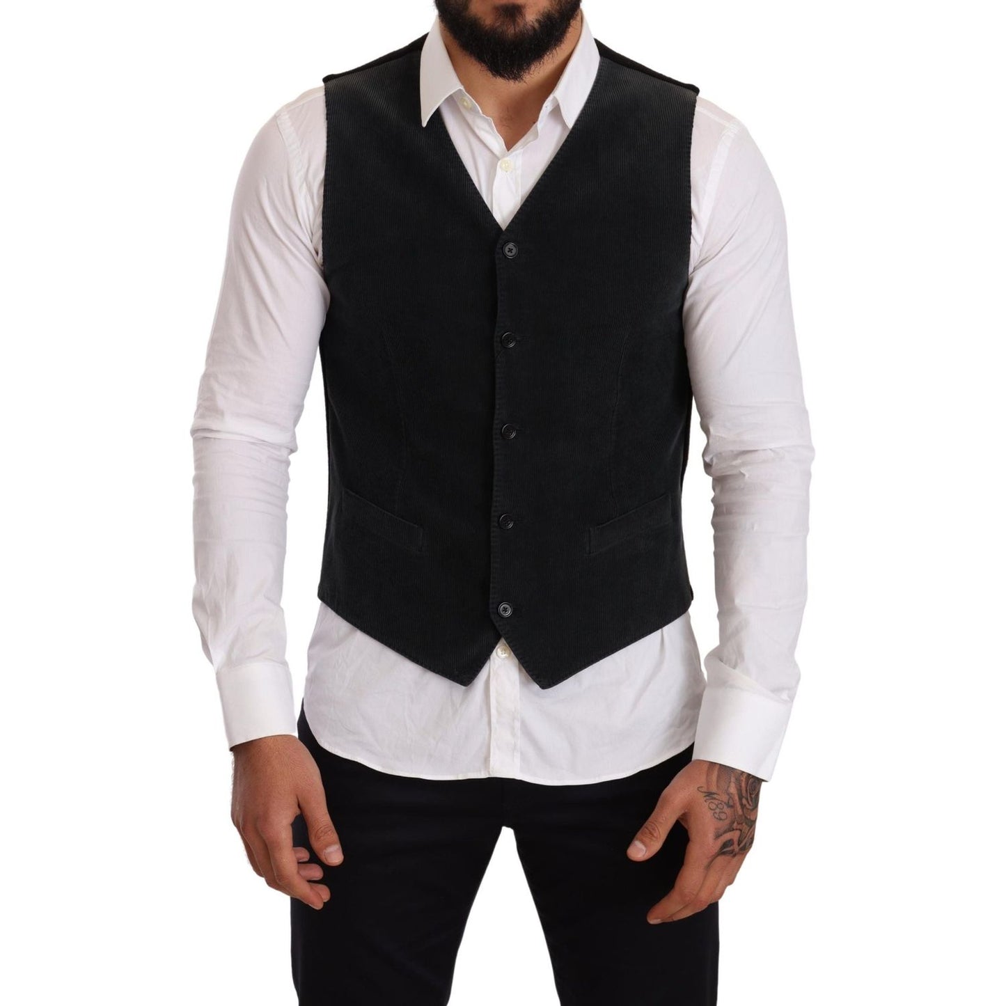 Dolce & Gabbana Elegant Black Cotton Formal Dress Vest Vest Jacket Dolce & Gabbana Light Gray