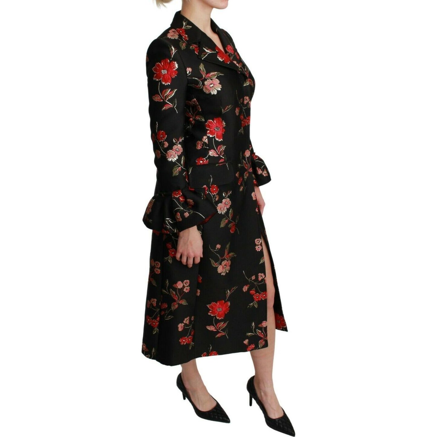 Dolce & Gabbana Elegant Floral Embroidered Trench Coat Dolce & Gabbana Rosy Brown