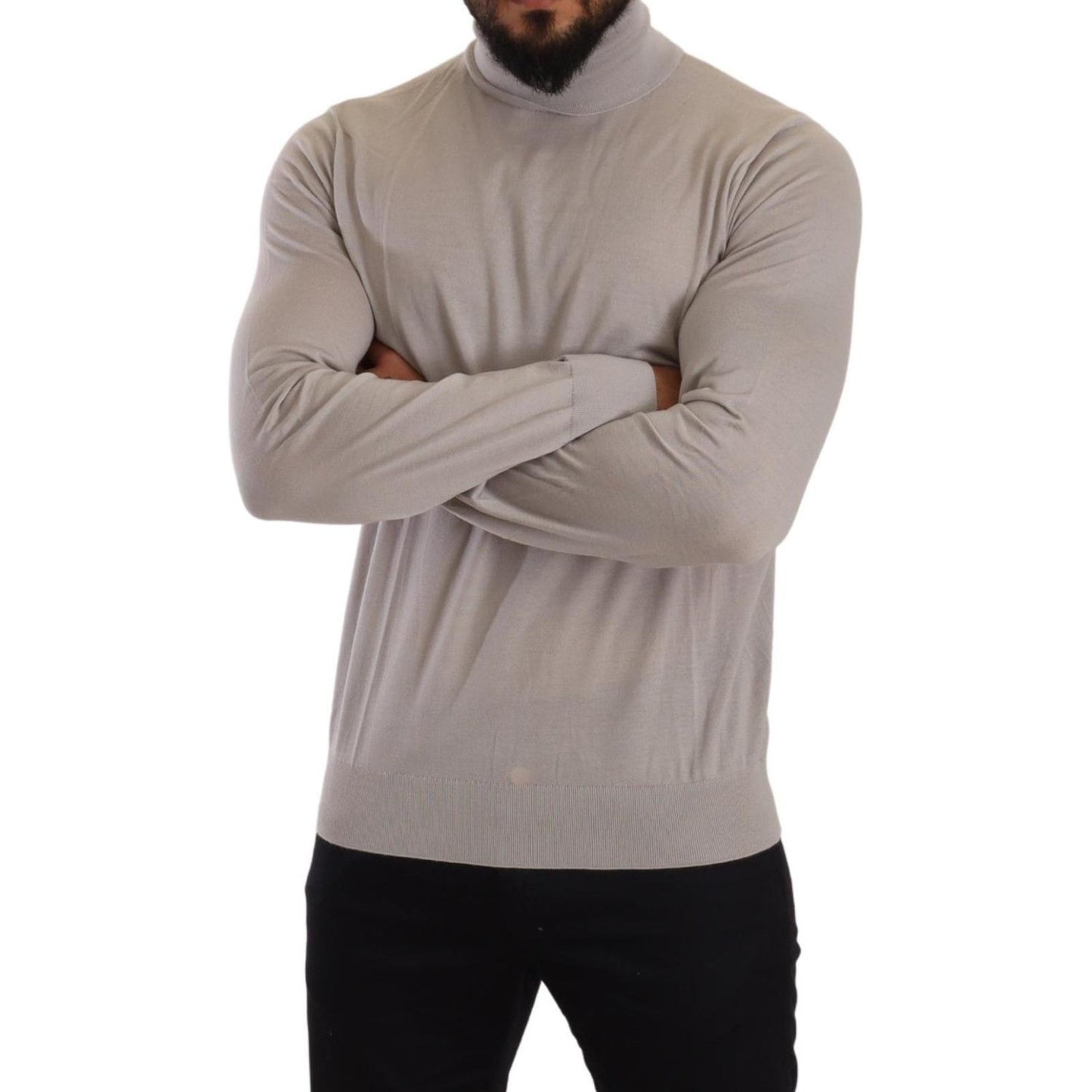 Dolce & Gabbana Elegant Light Blue Cashmere Turtleneck Sweater Dolce & Gabbana Rosy Brown