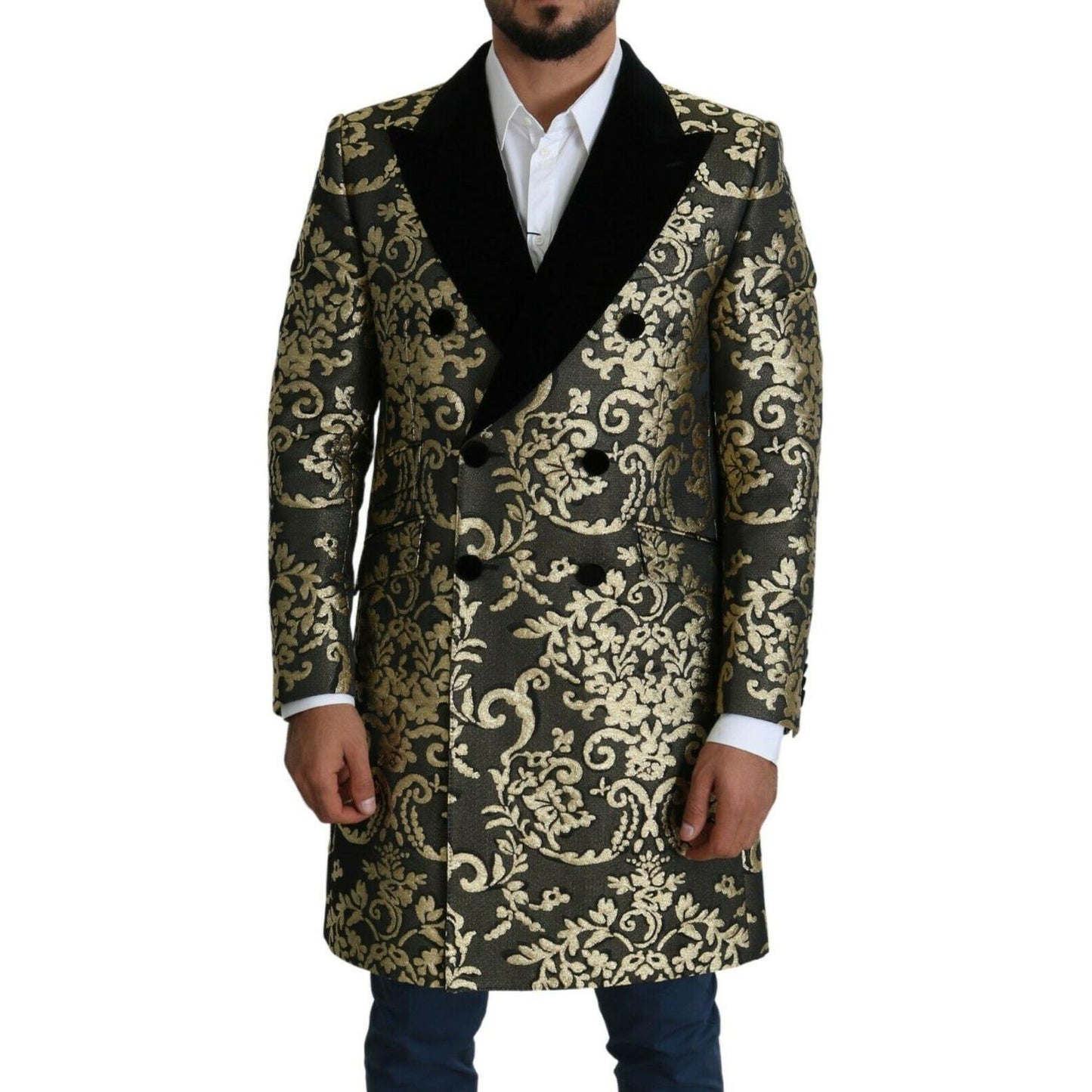 Dolce & Gabbana Gold Black Sicilia Jacquard Double-Breasted Coat Dolce & Gabbana Dark Slate Gray
