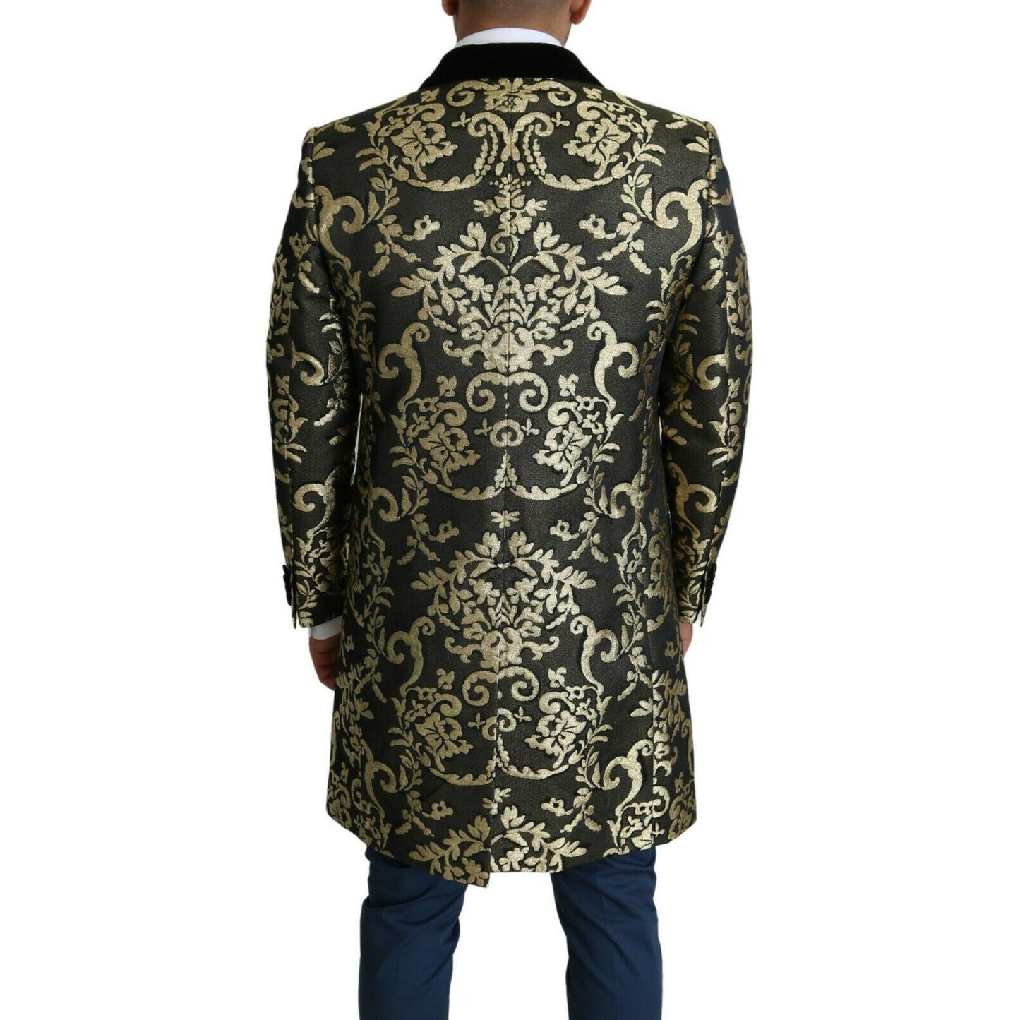 Dolce & Gabbana Gold Black Sicilia Jacquard Double-Breasted Coat Dolce & Gabbana Dark Slate Gray