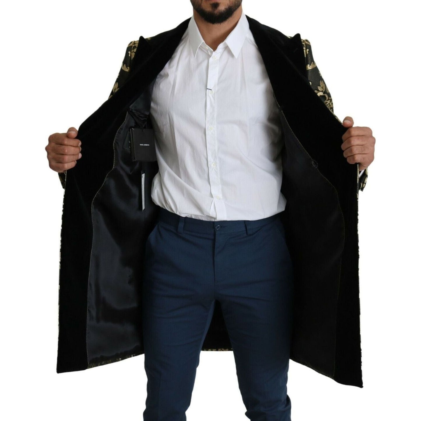 Dolce & Gabbana Gold Black Sicilia Jacquard Double-Breasted Coat Dolce & Gabbana Gray