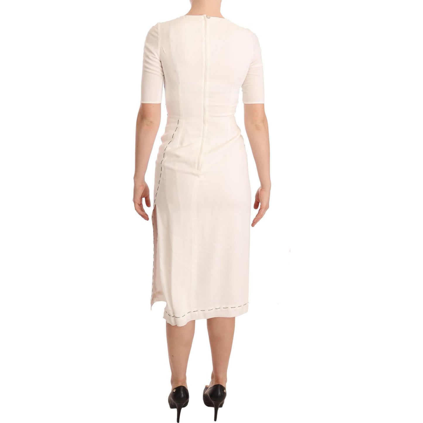 Dolce & Gabbana Elegant Floral Midi Bodycon Dress Dolce & Gabbana Antique White