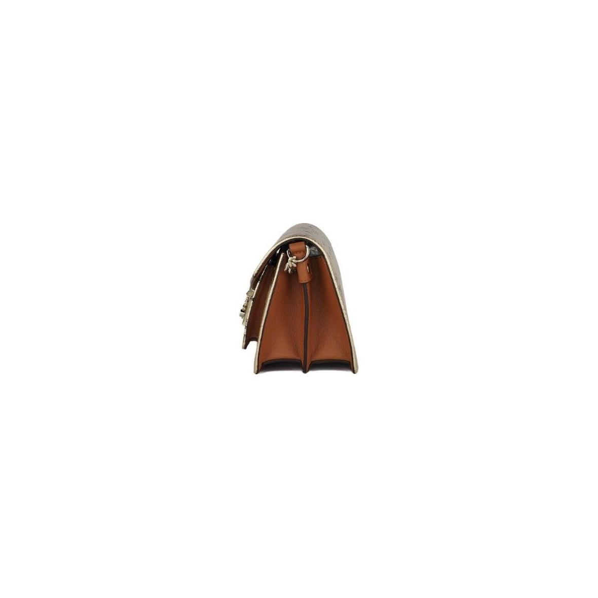 MCM Signature Berlin Gold Diamond Logo Leather Mini Flap Lock Crossbody Handbag Crossbody Bag MCM Saddle Brown