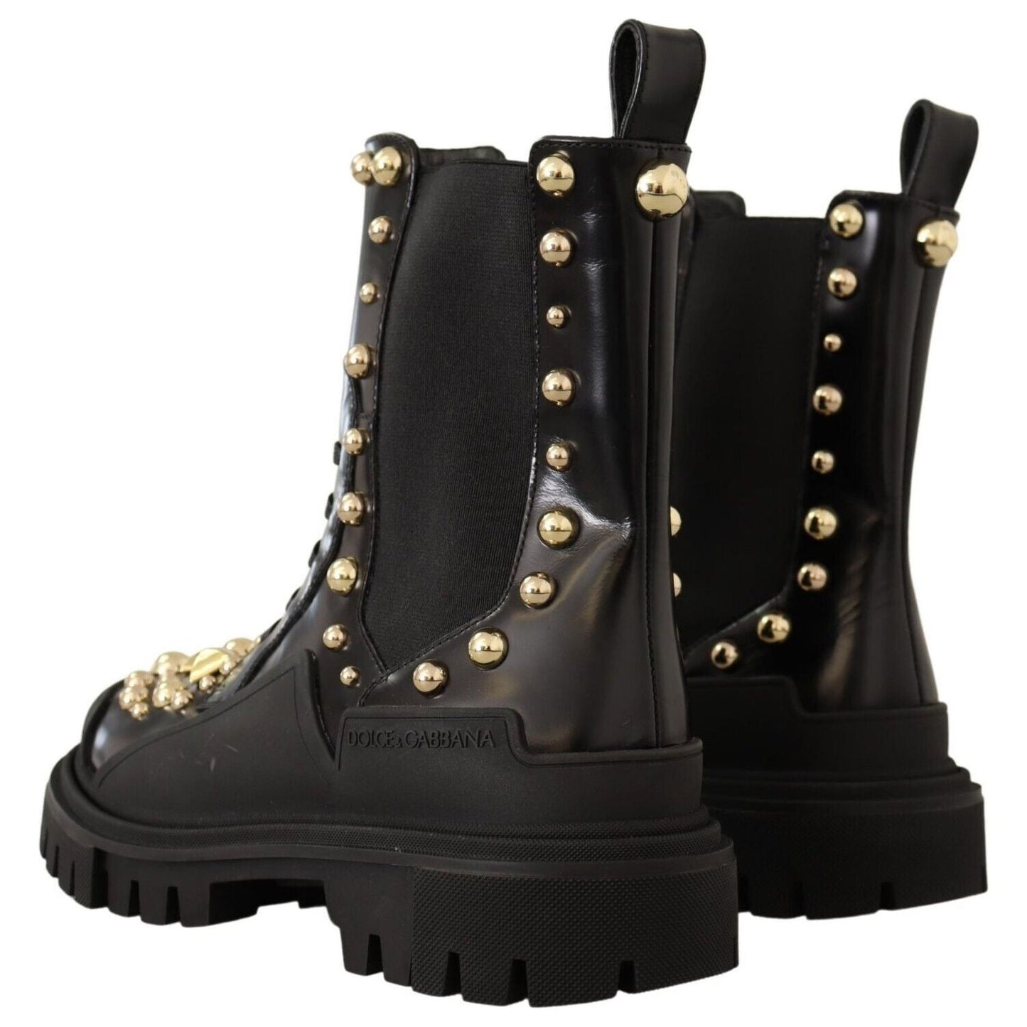 Dolce & Gabbana Studded Leather Combat Boots with Embroidery Dolce & Gabbana Black