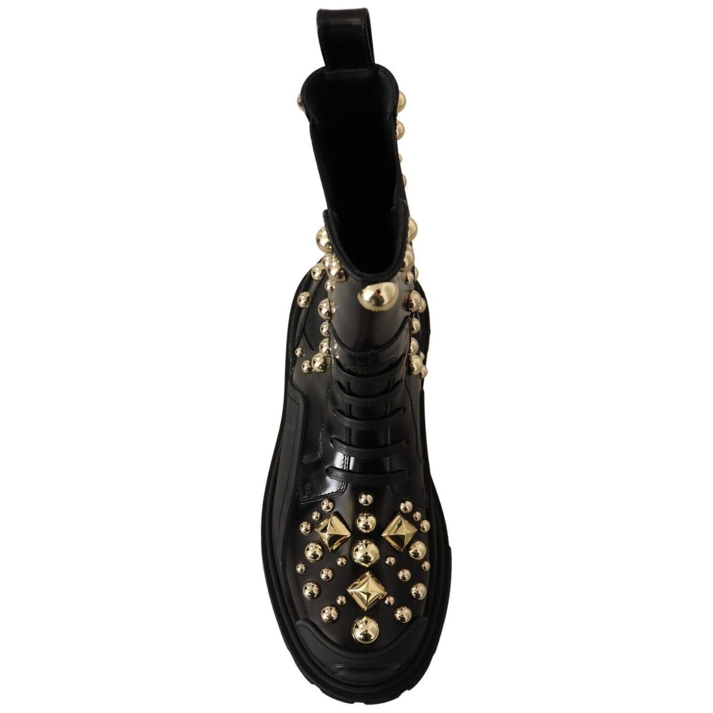 Dolce & Gabbana Studded Leather Combat Boots with Embroidery Dolce & Gabbana Black