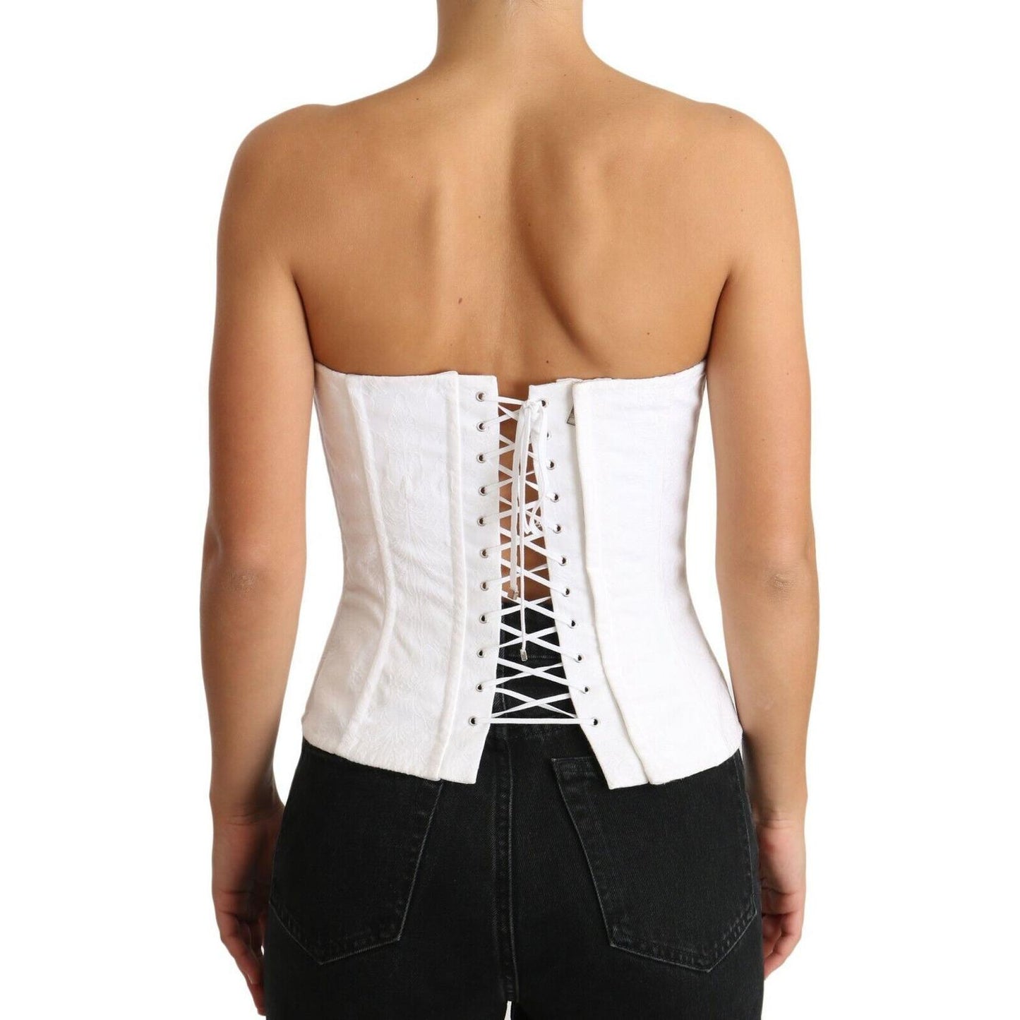 Dolce & Gabbana White PALERMO Bustier Cotton Top Corset TSH3408 - 40
