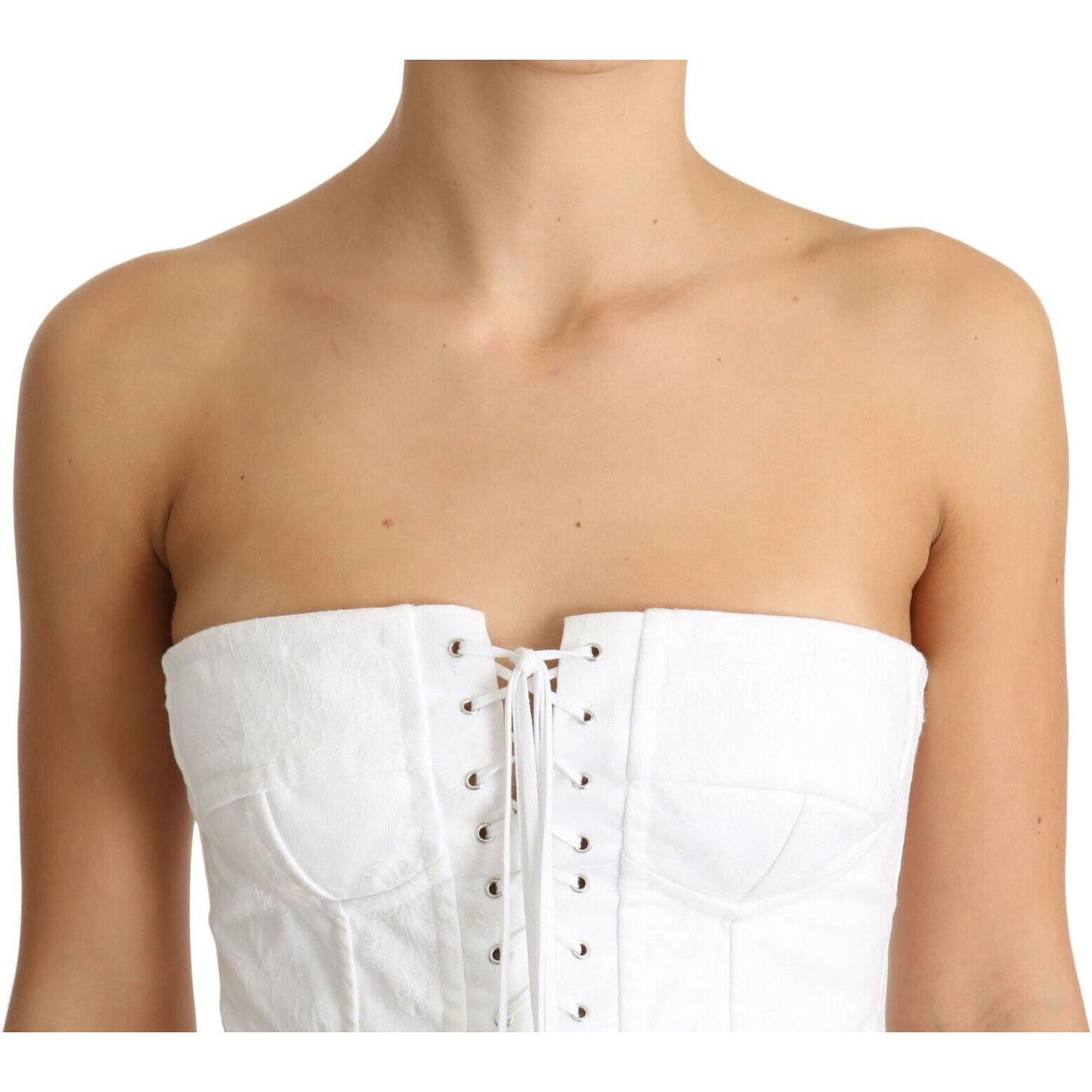 Dolce & Gabbana White PALERMO Bustier Cotton Top Corset TSH3408 - 40