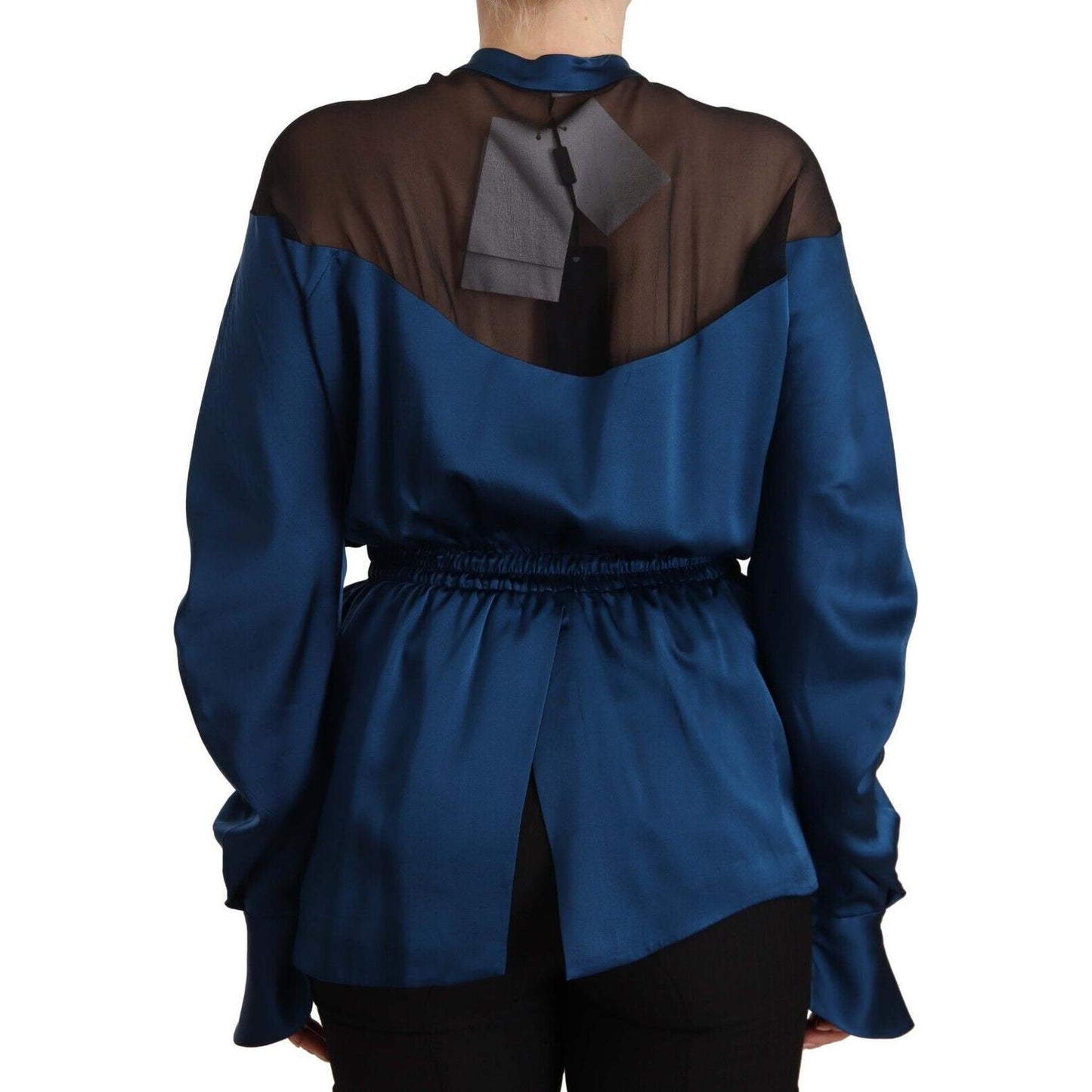 Masha Ma Elegant Crew Neck Silk Blouse in Blue WOMAN TOPS AND SHIRTS Masha Ma Dark Slate Gray