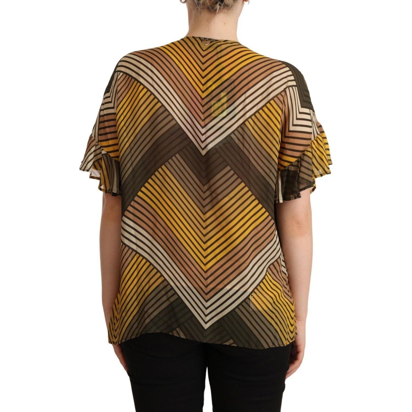 Twinset Chic Multicolor Striped Short Sleeve Blouse WOMAN T-SHIRTS Twinset Dark Slate Gray