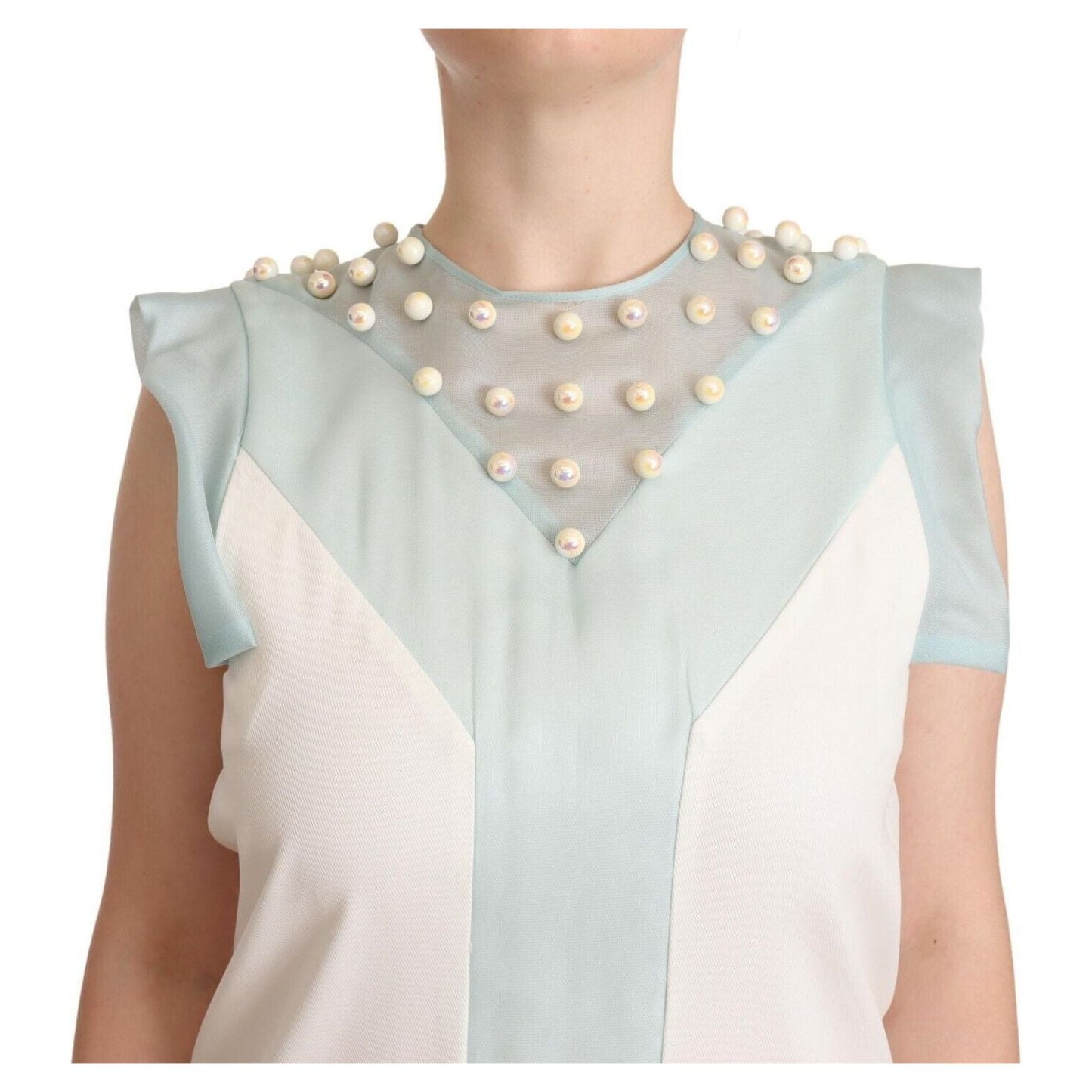 Sergei Grinko Embroidered Pearl Shift Dress Distinction WOMAN DRESSES Sergei Grinko Light Gray