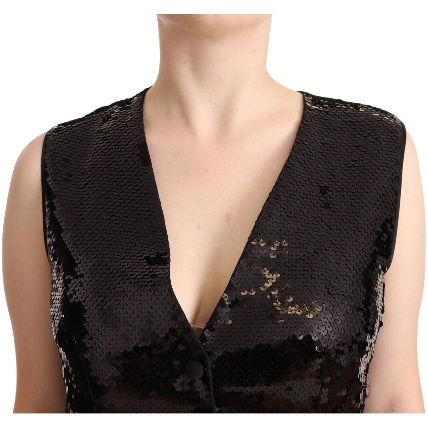 Dolce & Gabbana Elegant Black Sequined Sleeveless Vest Top WOMAN TOPS AND SHIRTS Dolce & Gabbana Black