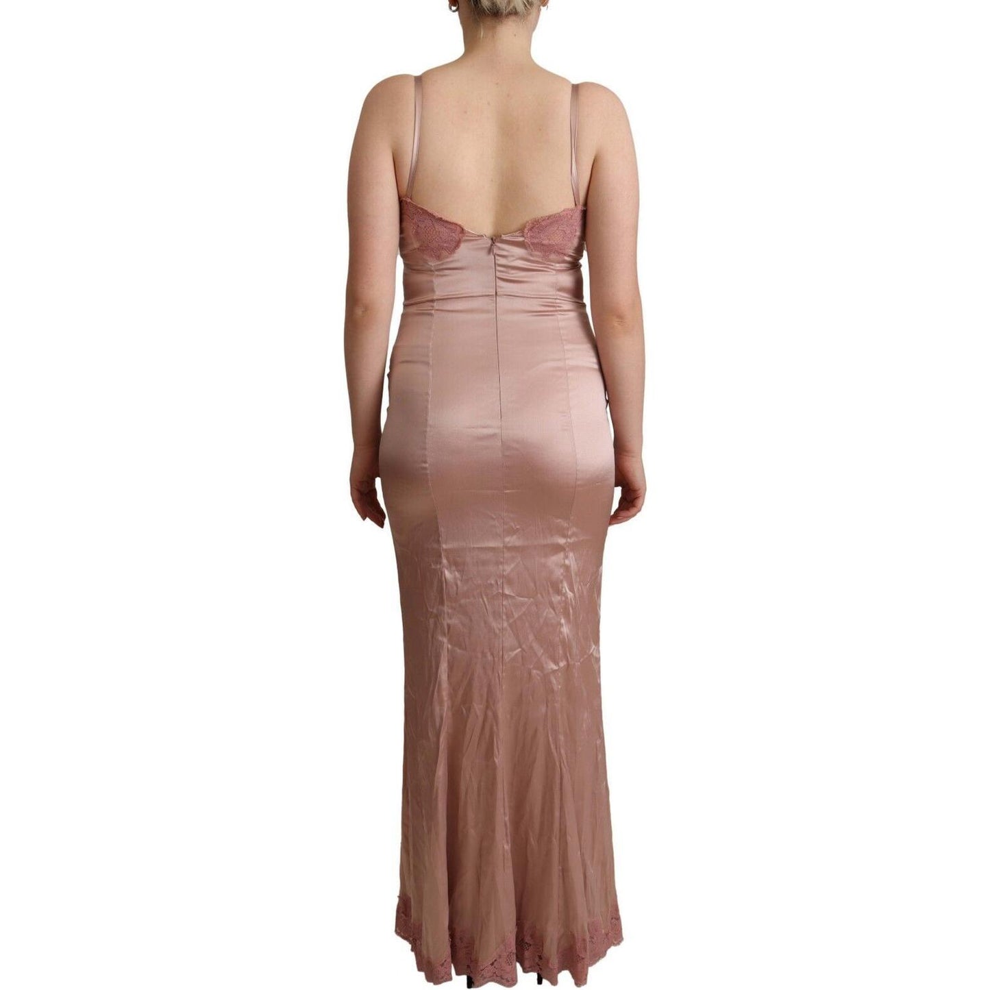 Dolce & Gabbana Elegant Pink Lace Maxi Bodycon Dress WOMAN DRESSES Dolce & Gabbana Rosy Brown