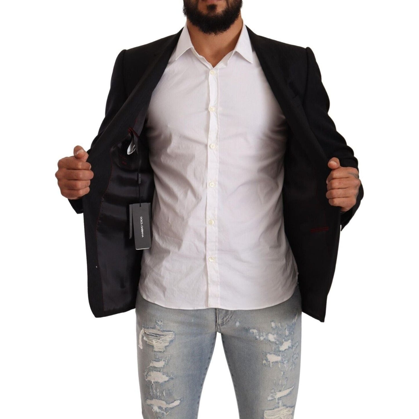 Dolce & Gabbana Exclusive Black Virgin Wool Blazer Dolce & Gabbana Gray
