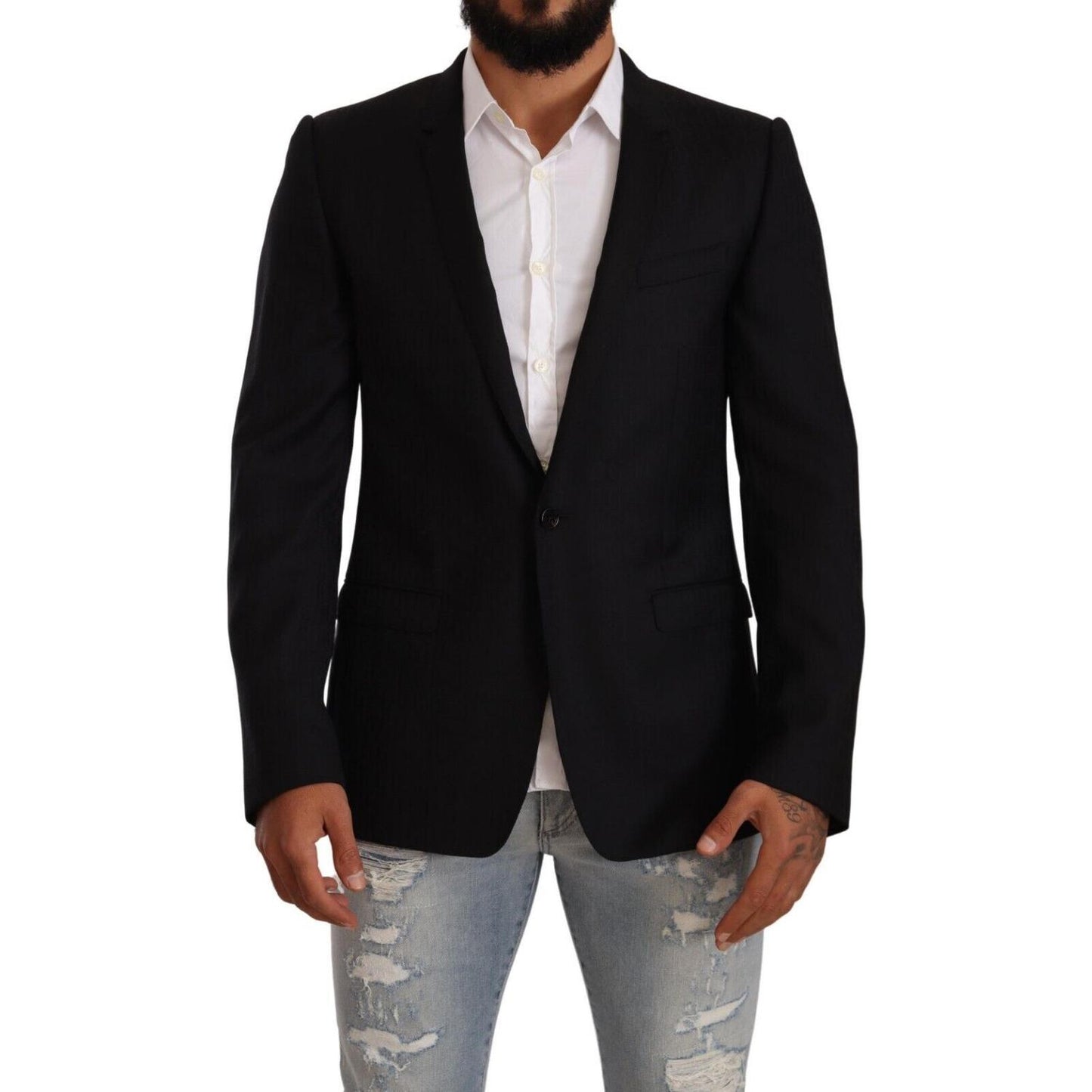 Dolce & Gabbana Exclusive Black Virgin Wool Blazer Dolce & Gabbana Dark Gray