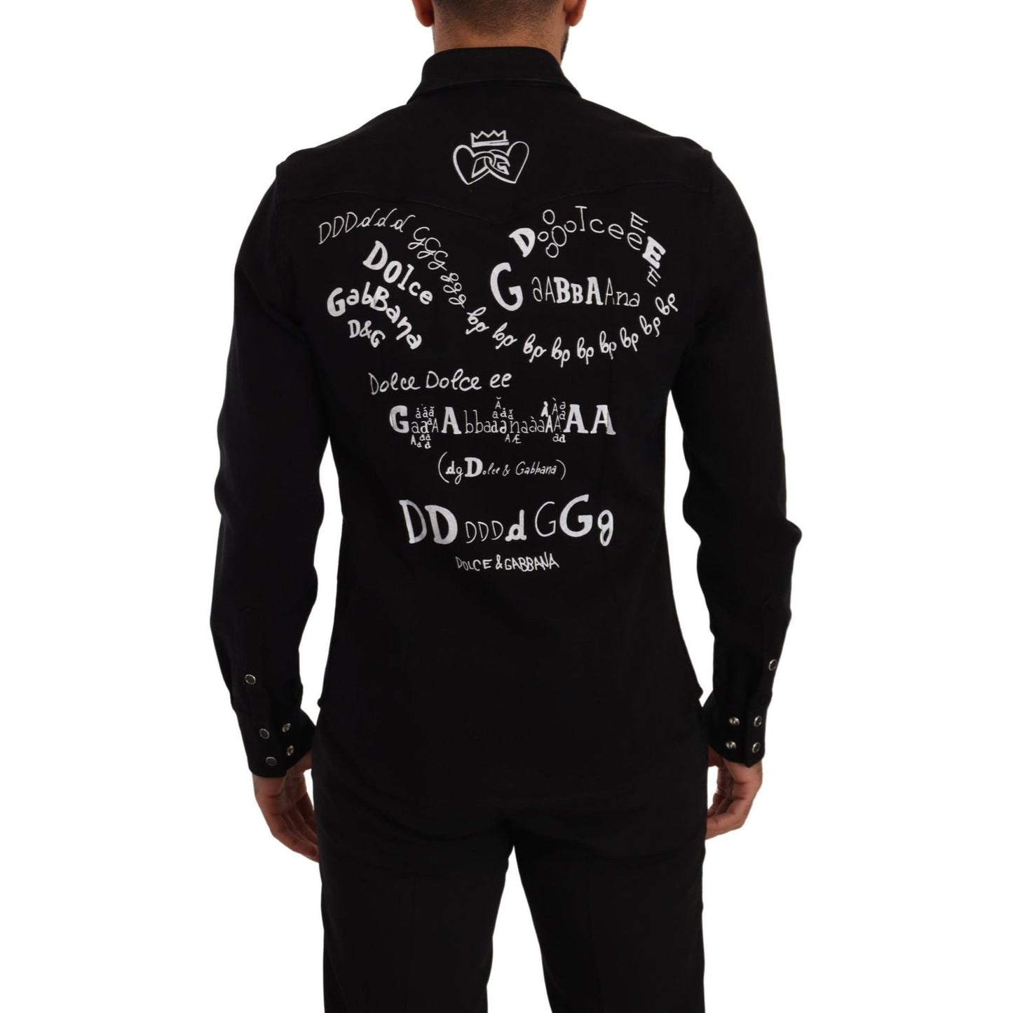 Dolce & Gabbana Black Slim Cotton Denim Stretch Shirt TSH7564- 39