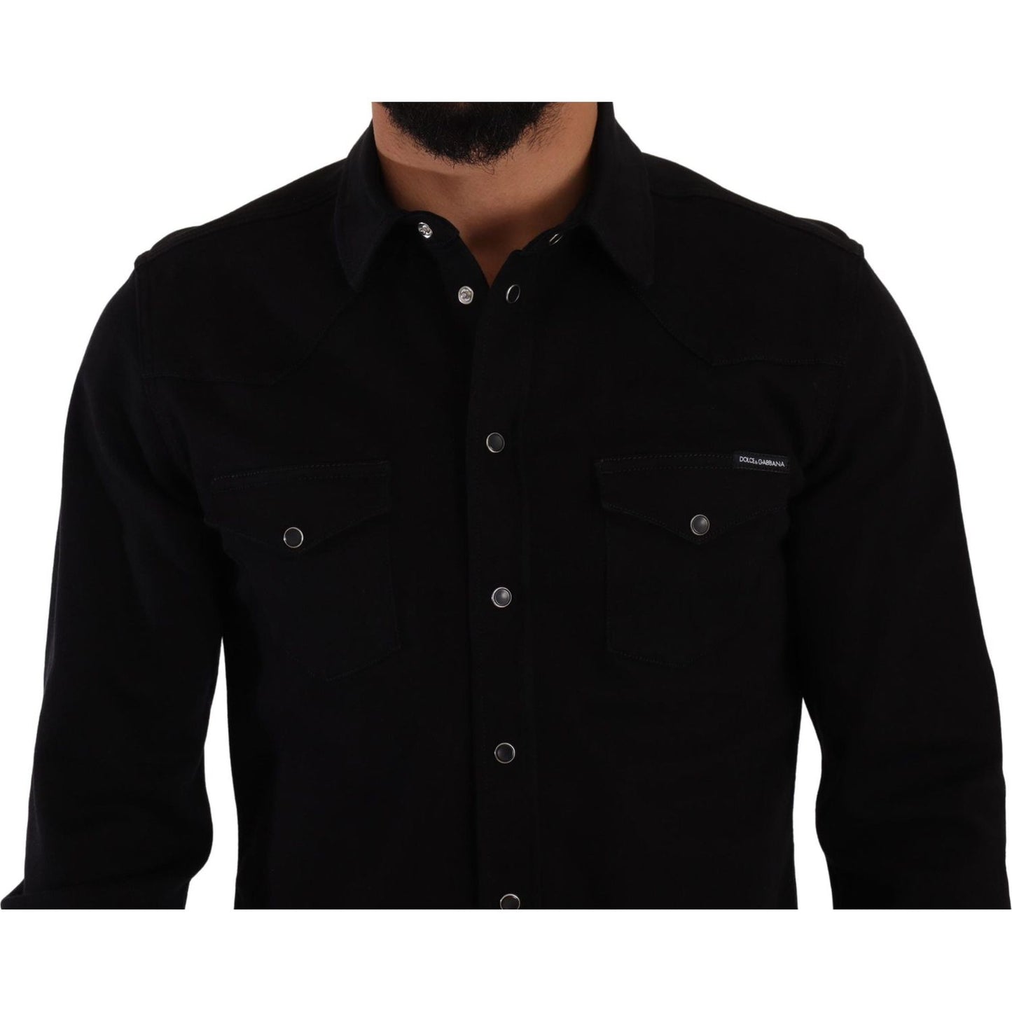 Dolce & Gabbana Black Slim Cotton Denim Stretch Shirt TSH7564- 39