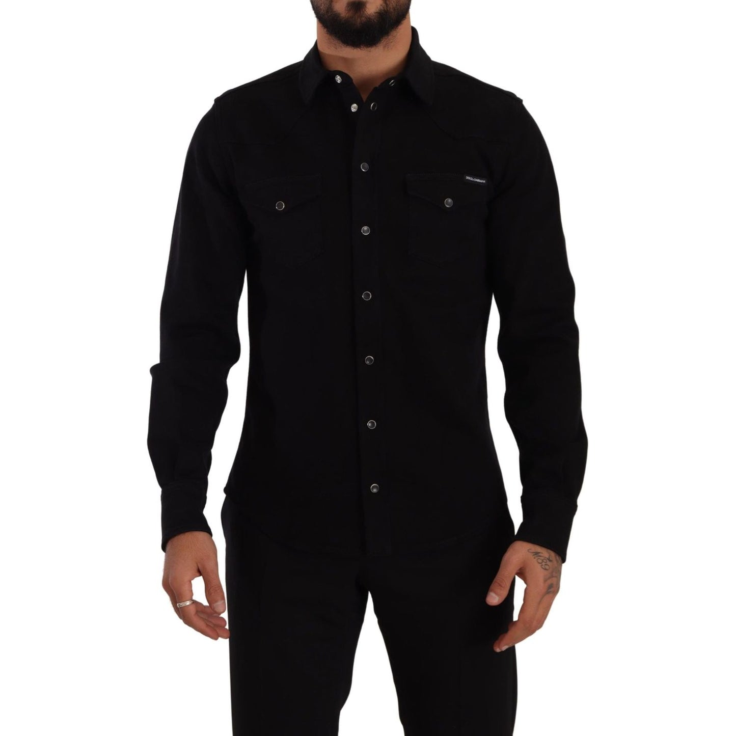 Dolce & Gabbana Black Slim Cotton Denim Stretch Shirt TSH7564- 39