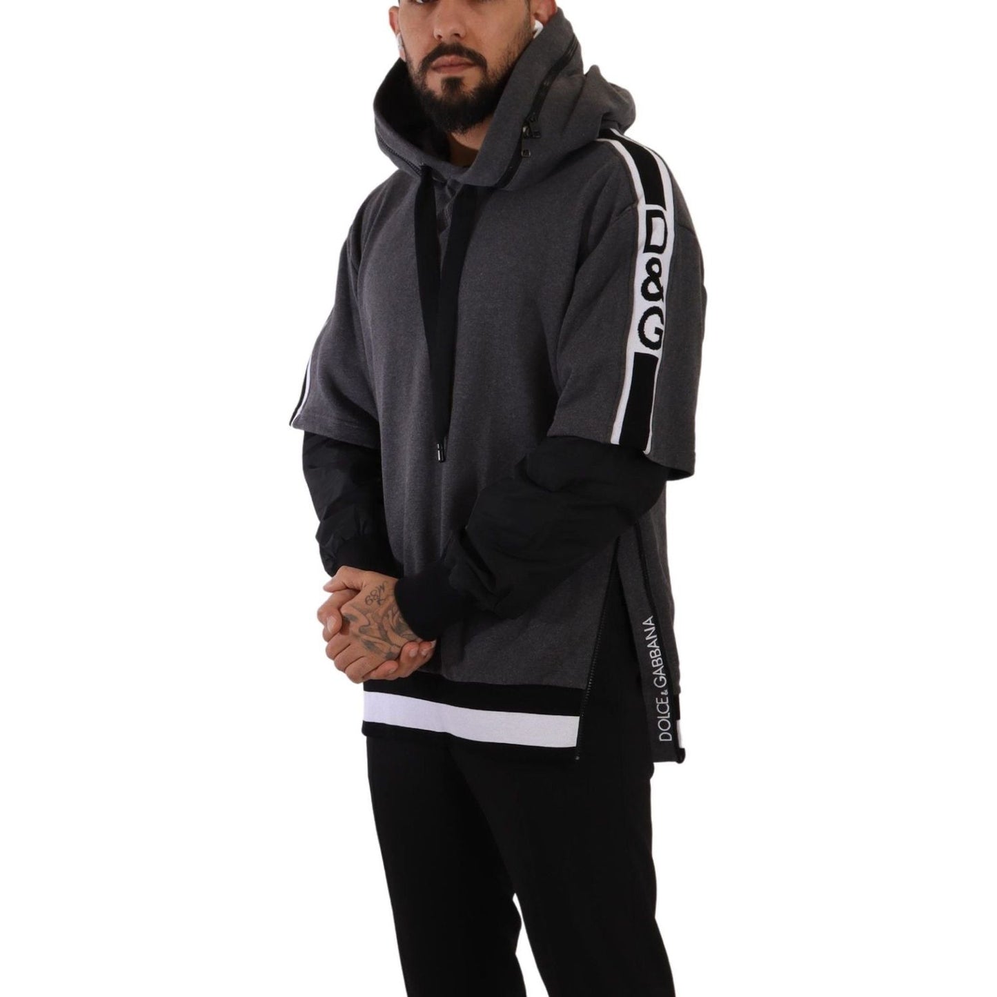 Dolce & Gabbana Elegant Hooded Black & Gray Pullover Sweatshirt Dolce & Gabbana Black