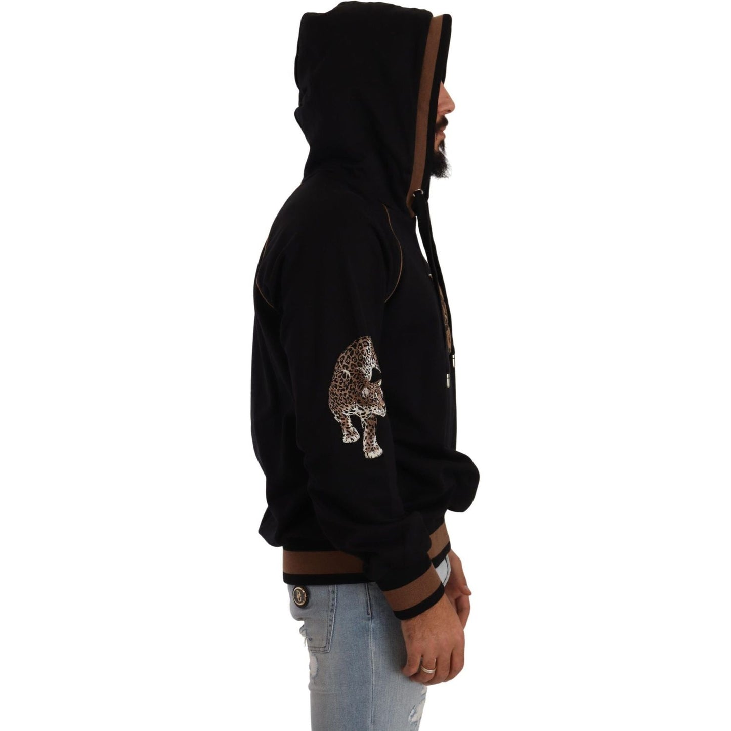 Dolce & Gabbana Chic Leopard Motive Hooded Sweater Dolce & Gabbana Black