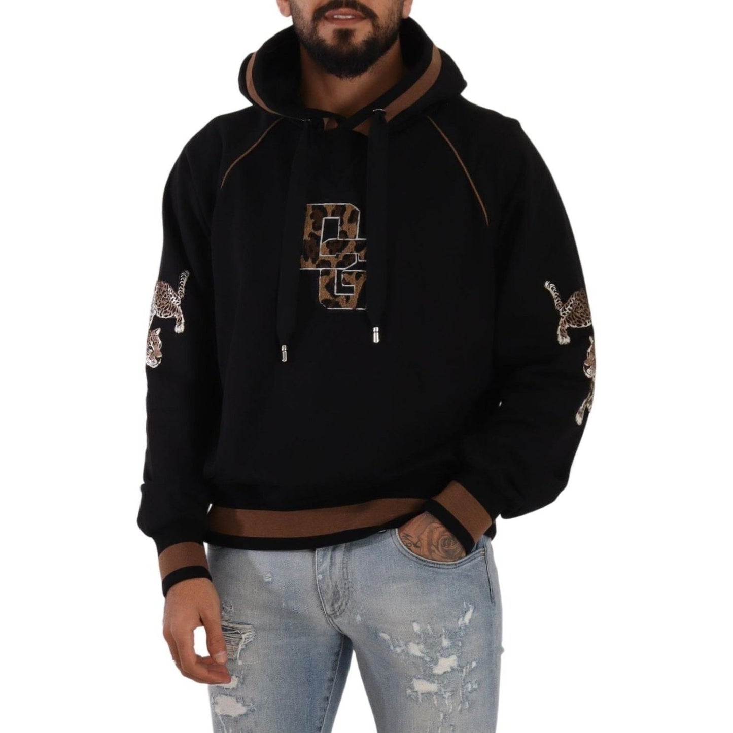 Dolce & Gabbana Chic Leopard Motive Hooded Sweater Dolce & Gabbana Black
